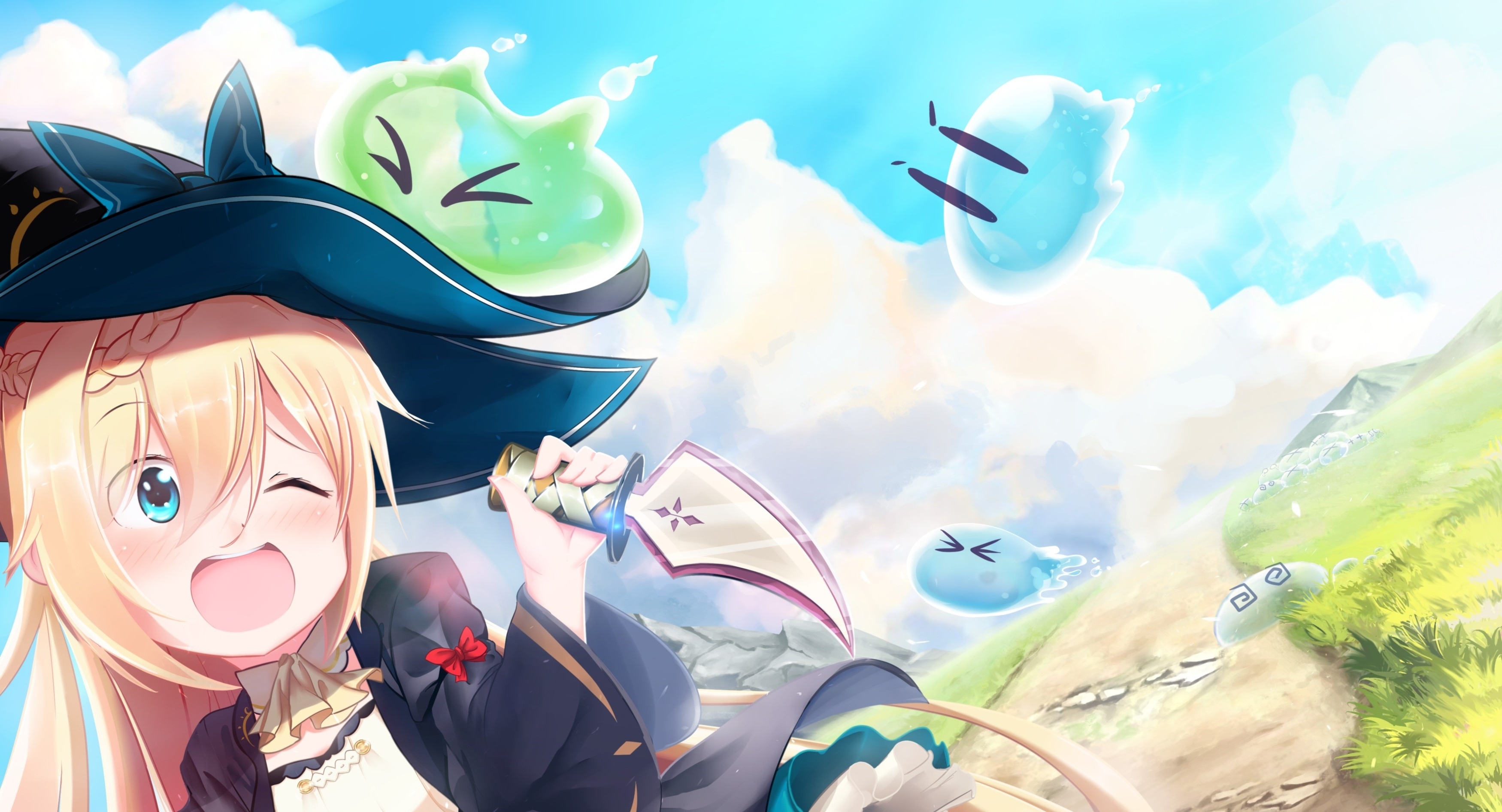 Wallpaper Slime Taoshite 300 Nen, Azusa, Loli, Witch, Blonde:3500x1892