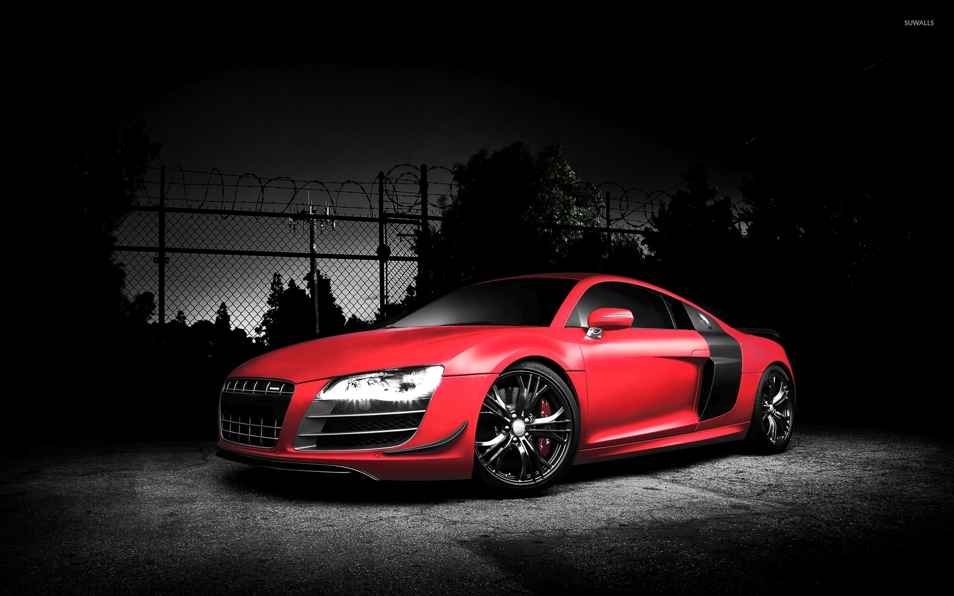 Red Audi R8 by a fence wallpaper wallpaper