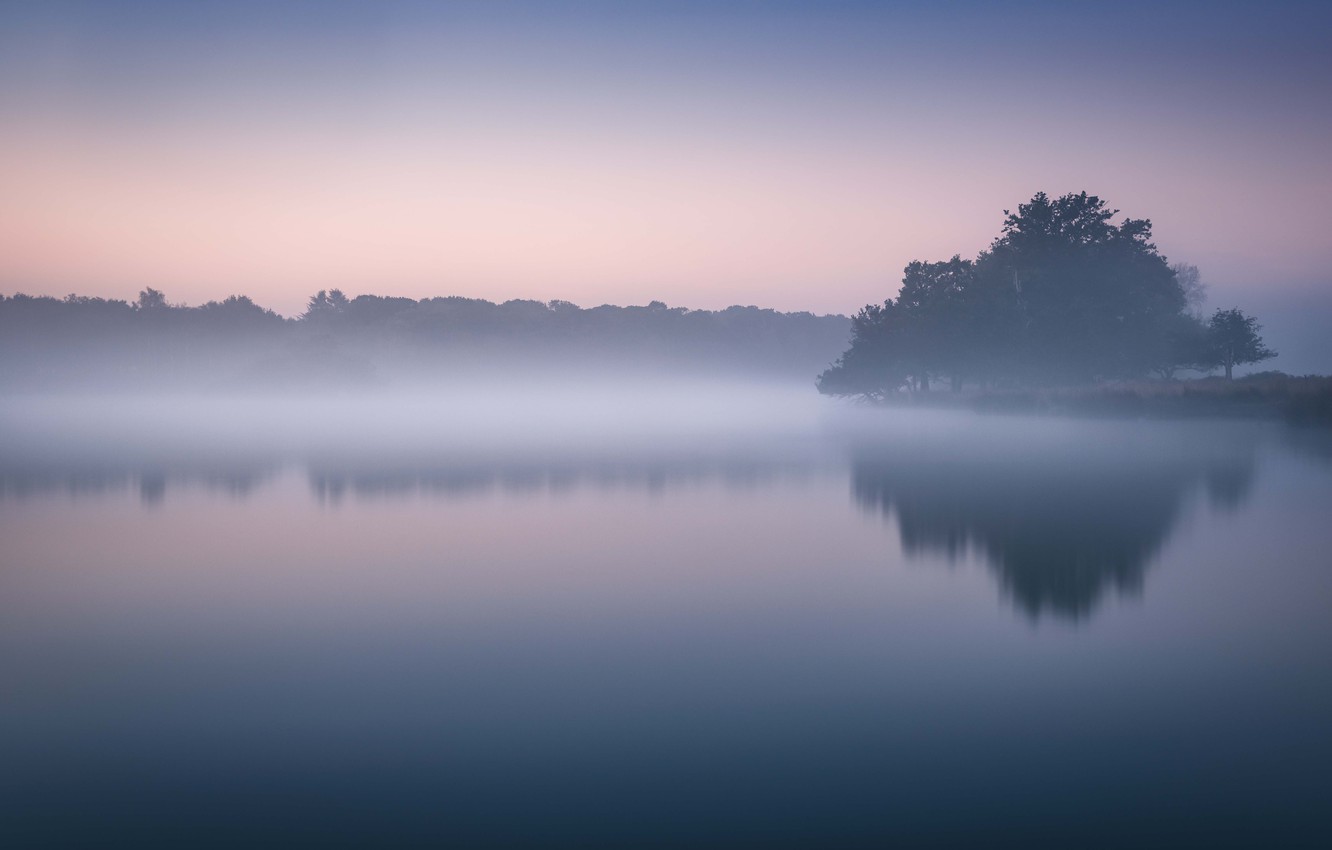 Wallpaper lake, morning, fog, dawn, mist, lakeshore image for desktop, section природа