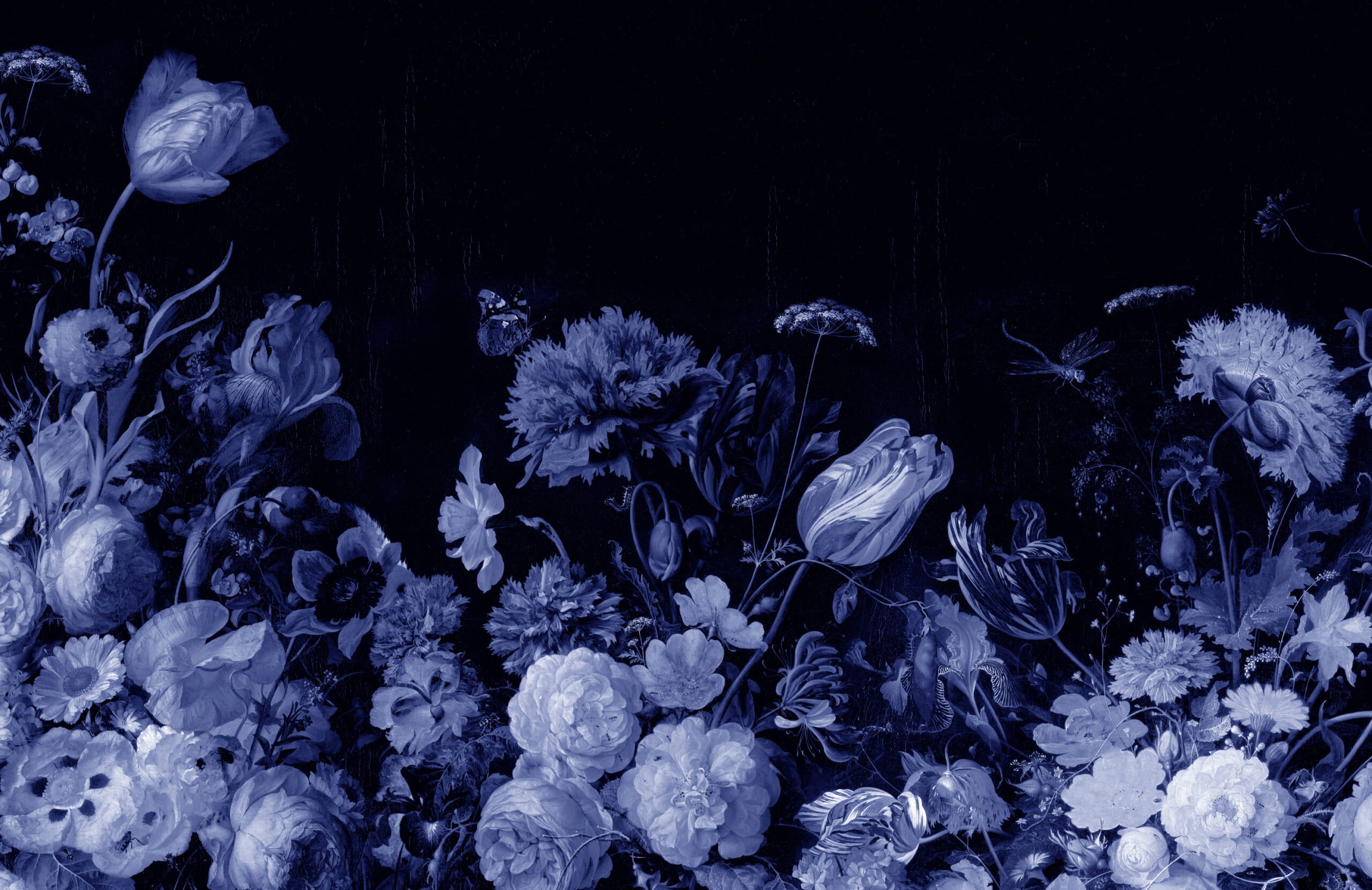 Blue Delft Dark Floral Art Wallpaper Mural