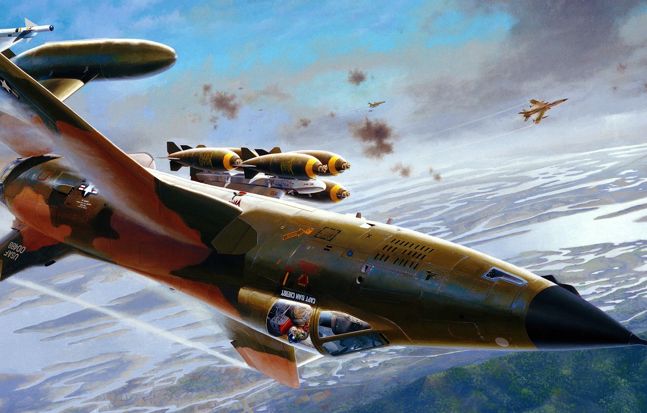 Wallpaper War, Art, Airplane, Painting, Aviation, Jet, Republic F 105 Thunderchief Image For Desktop, Section авиация
