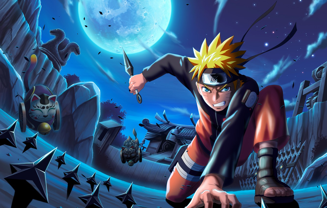 Wallpaper night, weapons, Naruto, Naruto, kunai, Uzumaki Naruto, shuriken image for desktop, section сёнэн