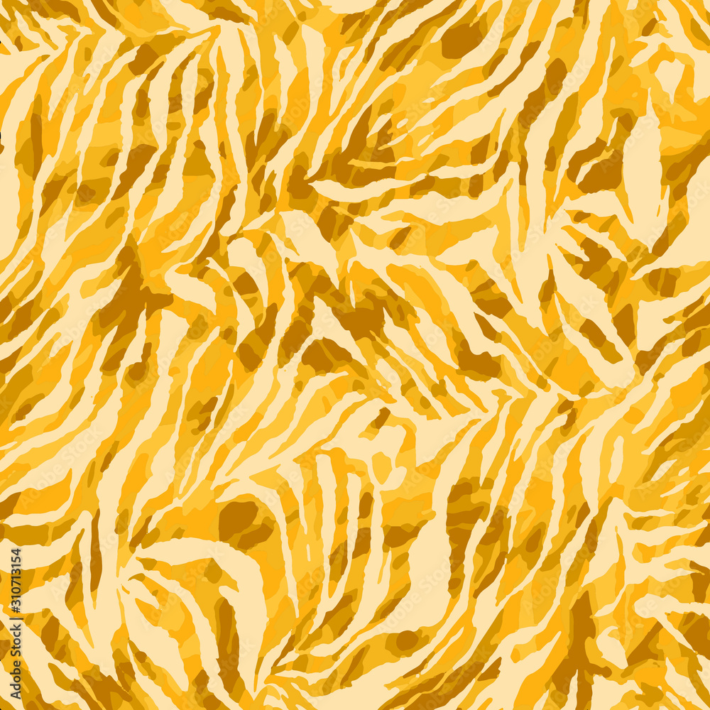 Full seamless wallpaper for zebra and tiger stripes animal skin pattern. White and gold design for textile fabric printing. Fashionable and home design fit. Stock Vector