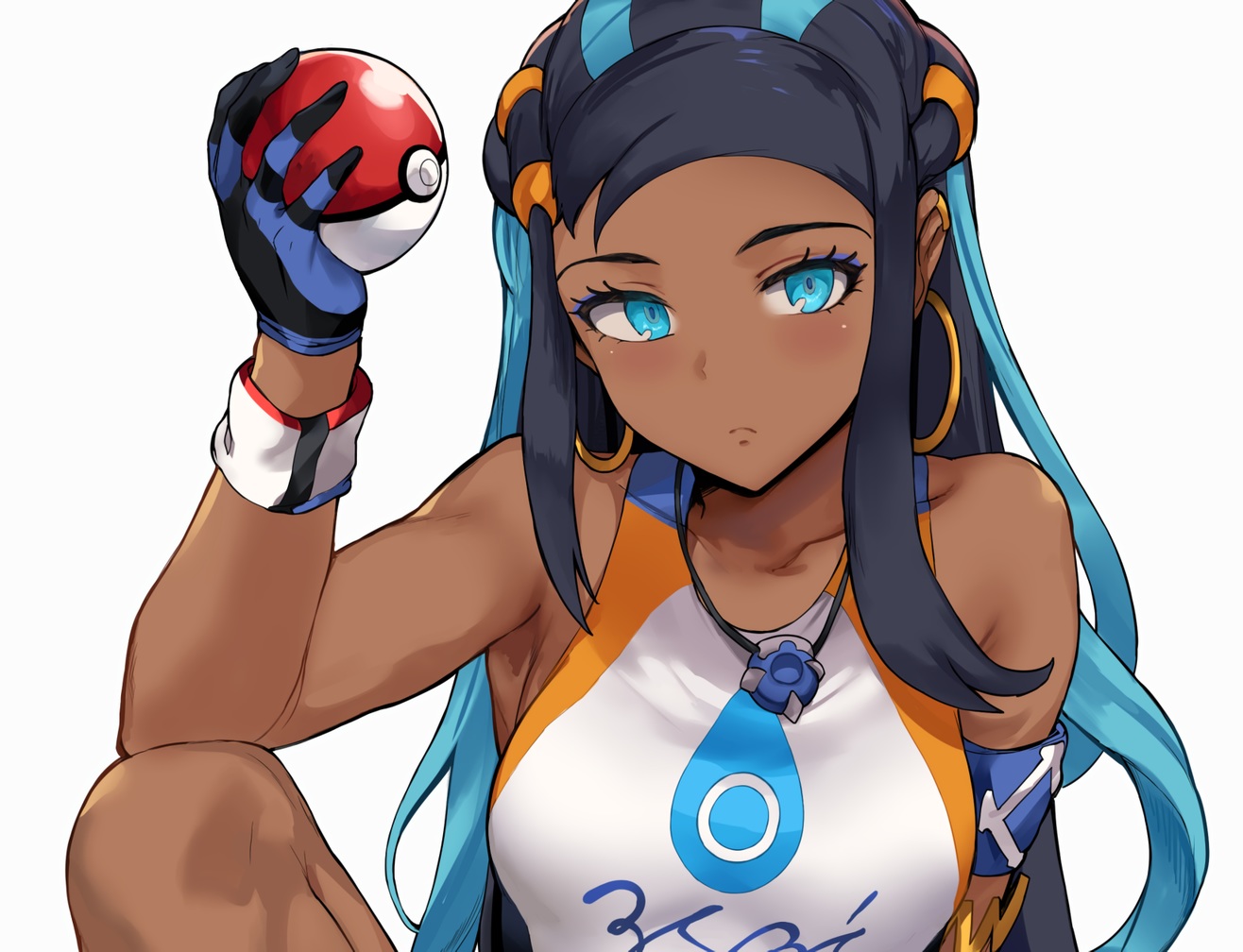 aqua eyes ball black hair close cropped dark skin gloves hewsack long hair necklace pokemon rurina (pokemon) waifu2x white wristwear. konachan.net.com Anime Wallpaper