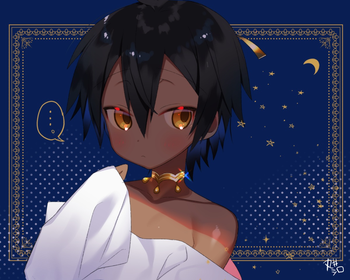 akemaru all male black hair blue choker close dark skin male original short hair signed yellow eyes. konachan.com.com Anime Wallpaper