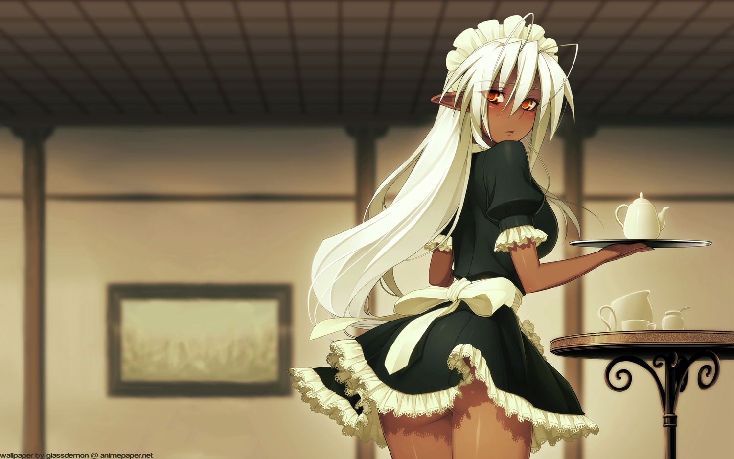 Dark Skin Maid Nitroplus Nopan Pointed Ears Sandaime Muramasa Soukou Akki Muramasa Third Party Edit Waitress White Hair. Konachan.com.com Anime Wallpaper