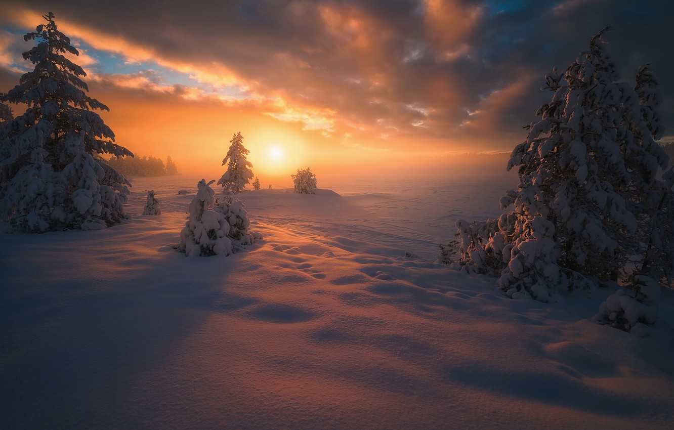 Wallpaper sunset, winter, snow image for desktop, section пейзажи