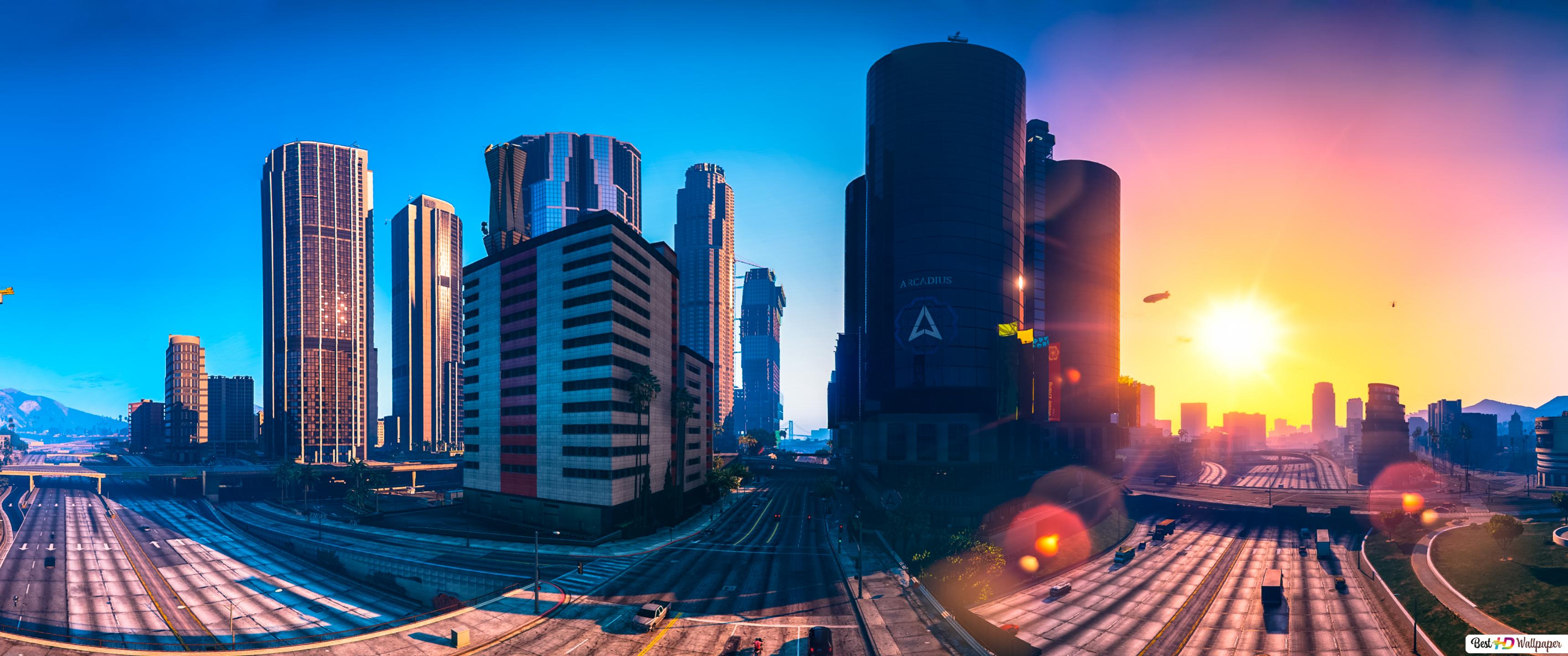 Grand Theft Auto V: Los Santos day panorama HD wallpaper download
