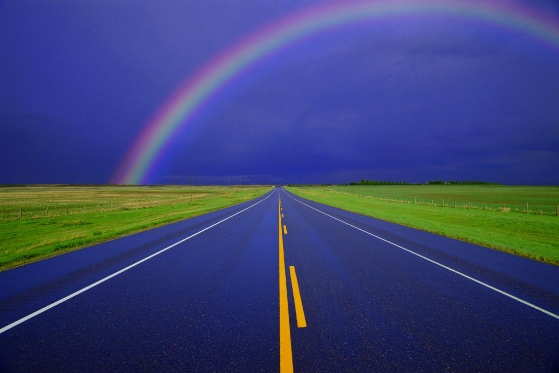 Download wallpaper: strait asphalt road, Rainbow, white road markings, download photo, desktop wallpaper, road wallpaper