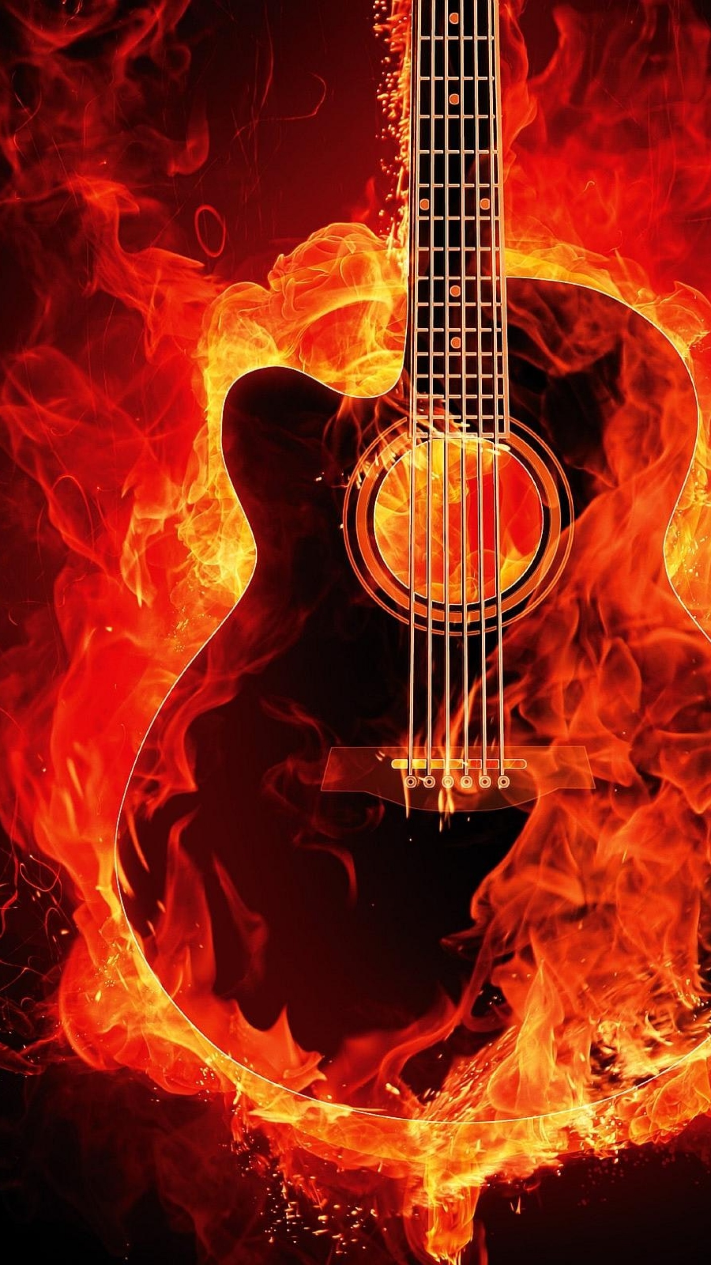 Flaming Guitar Wallpaper 4K, Black Background, Musical Instrument, Fire, Black Dark