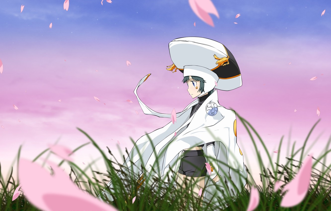 Wallpaper the sky, grass, the wind, petals, art, katekyo Hitman reborn!, teacher mafia reborn!, Arcobaleno, Yuni, yuni, arcobaleno, jingly Nero image for desktop, section прочее