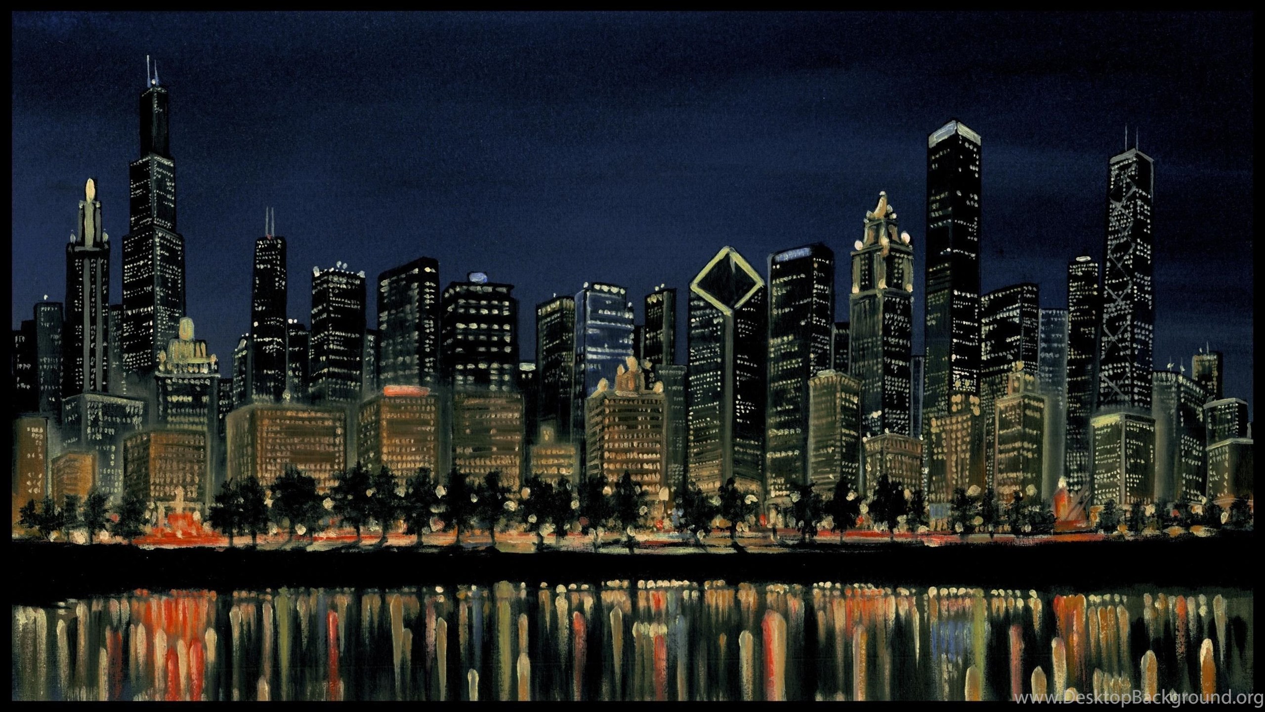 Chicago Night Skyline Wallpaper Free Desktop Background