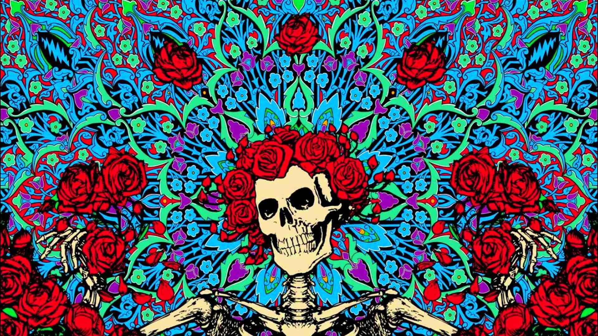grateful dead wallpaper,psychedelic art,skull,bone,illustration,pattern.