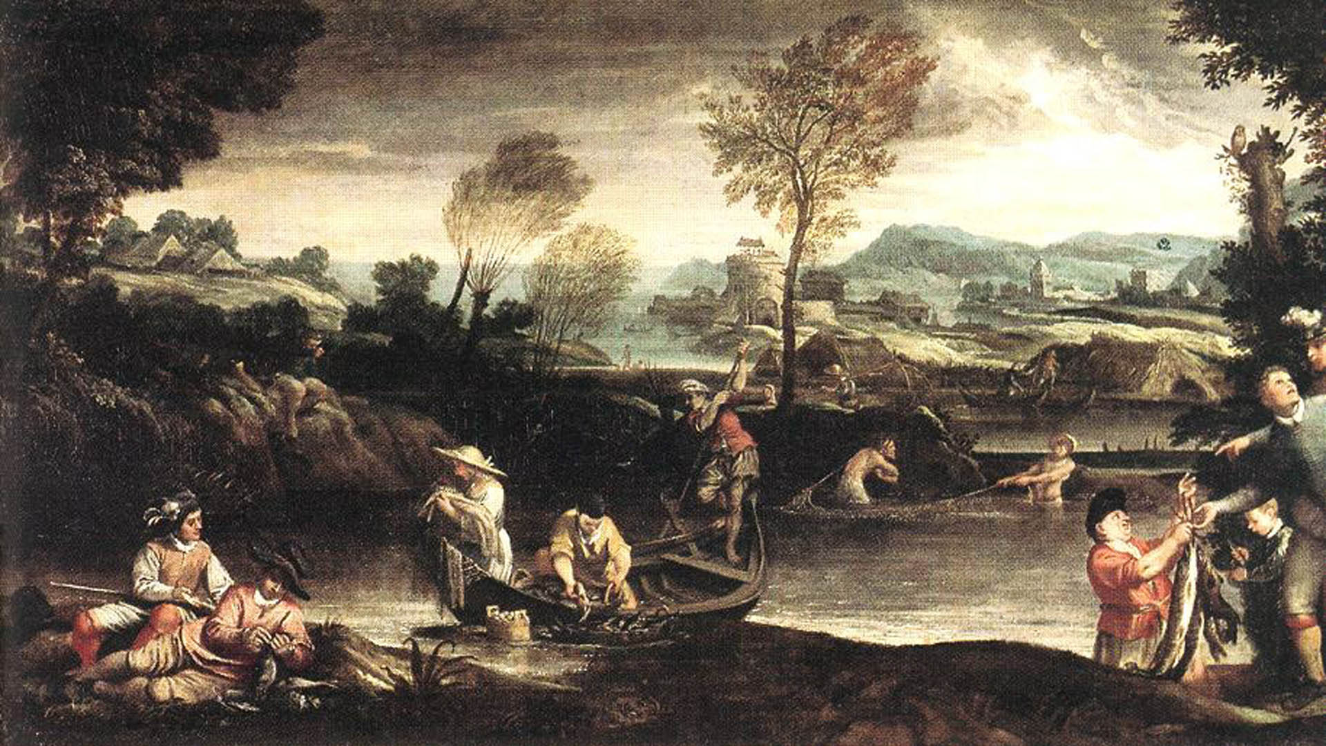 Fishing italian baroque annibale carracci art wallpaper