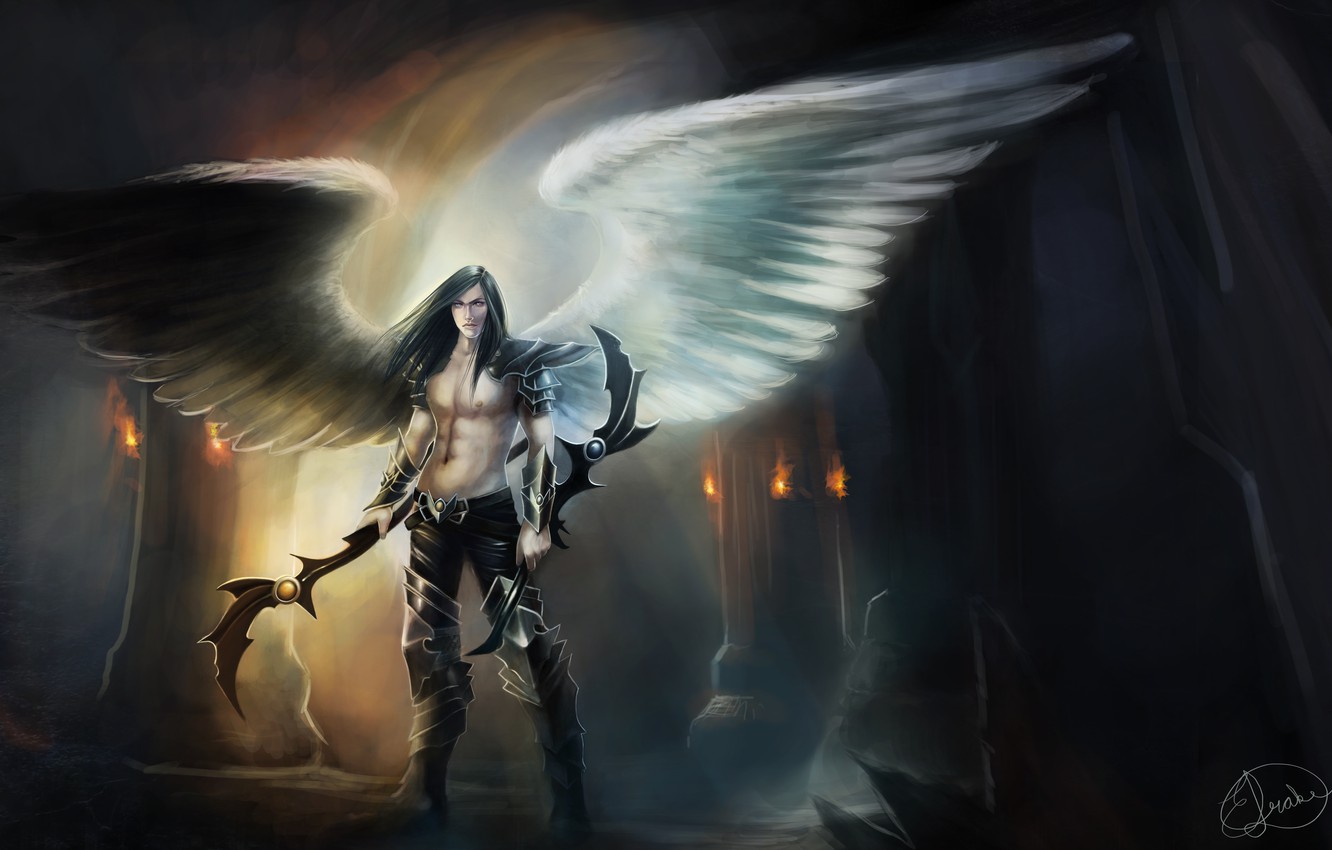 Wallpaper fiction, wings, angel, the demon, art, guy, weapons. look image for desktop, section фантастика