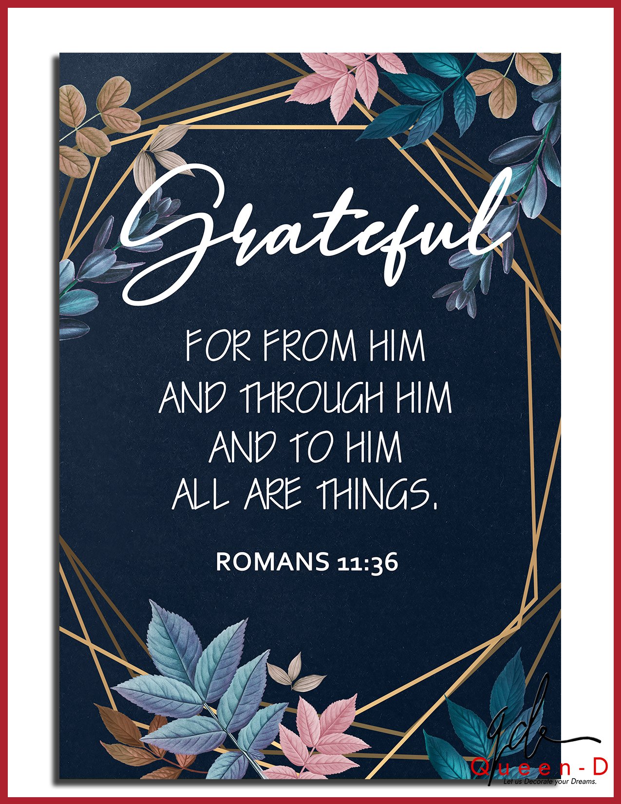 Bible Verses Wooden Wall Hanging Decor 26x37. Thankful. Grateful. Blessed. Psalm 107:1. Romans 11:36. Luke 1:45