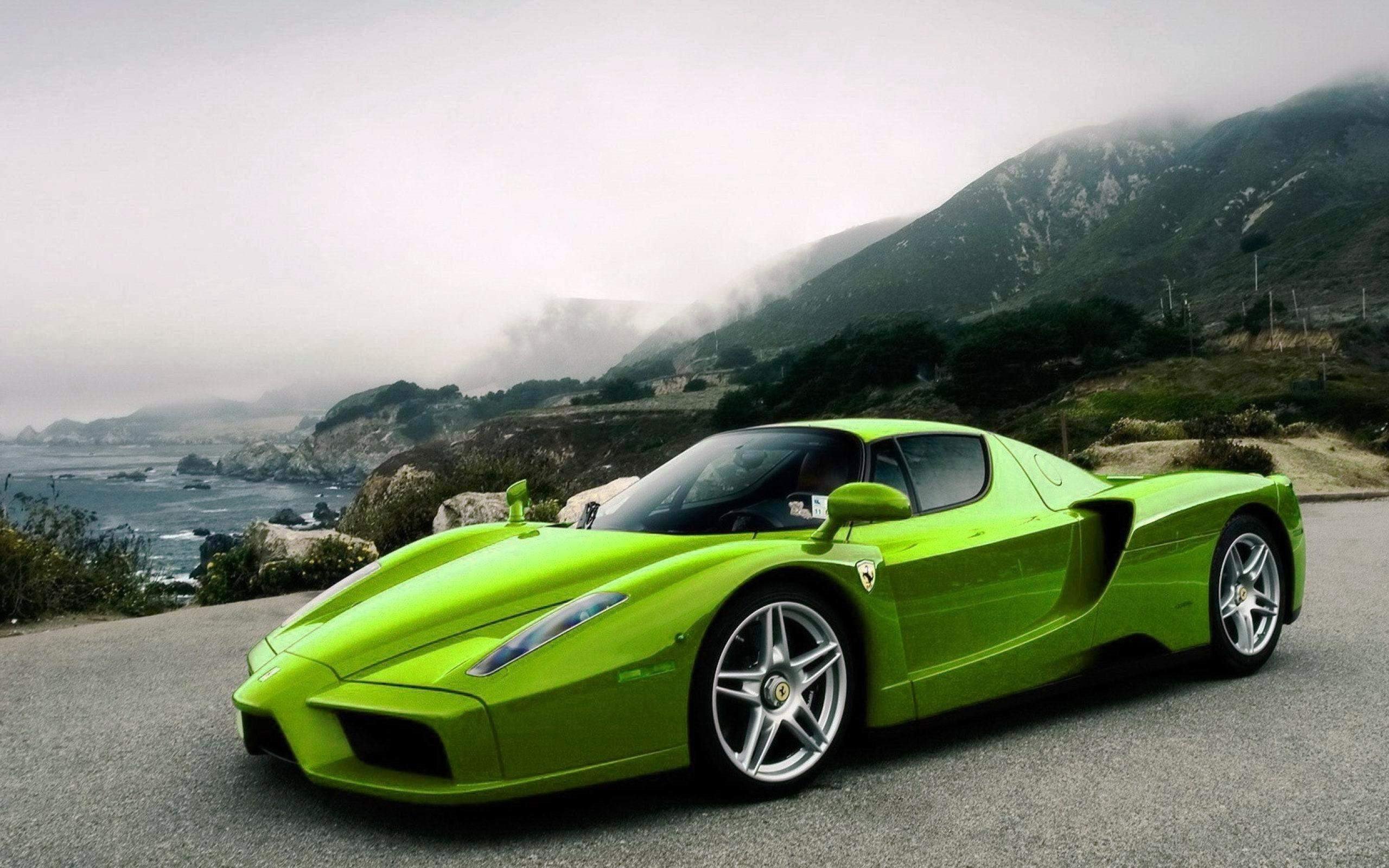 Download wallpaper Ferrari Enzo, sports car, green Enzo, light green Ferrari for desktop with resolution 2560x1600. High Quality HD picture wallpaper