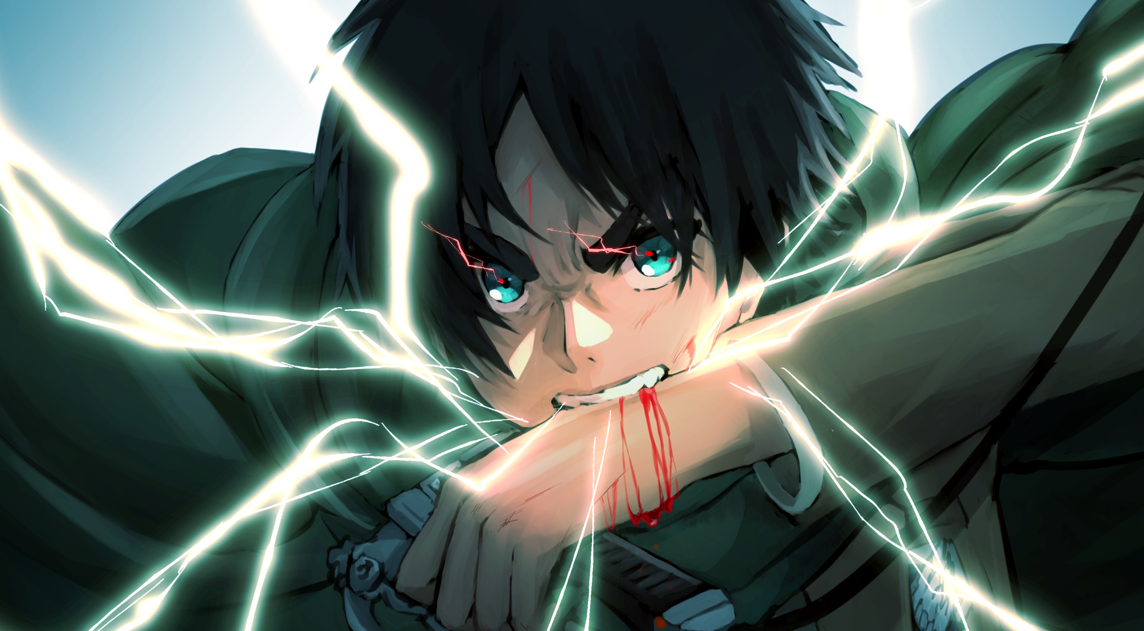 Eren biting his hand HD Wallpaper