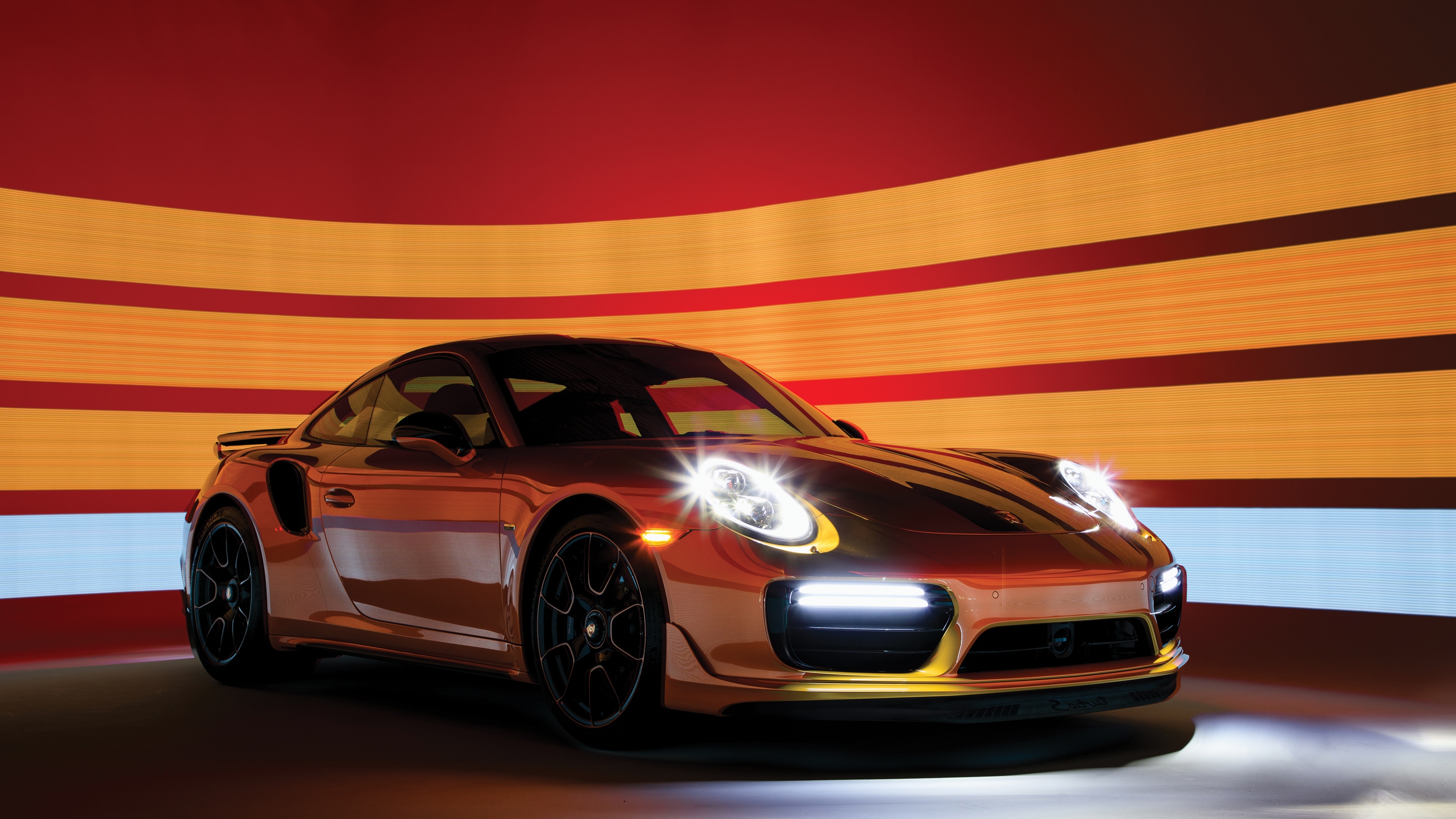 Wallpaper Orange, Headlights, Supercars, Porsche 911 Turbo S Exclusive Series:4000x2250
