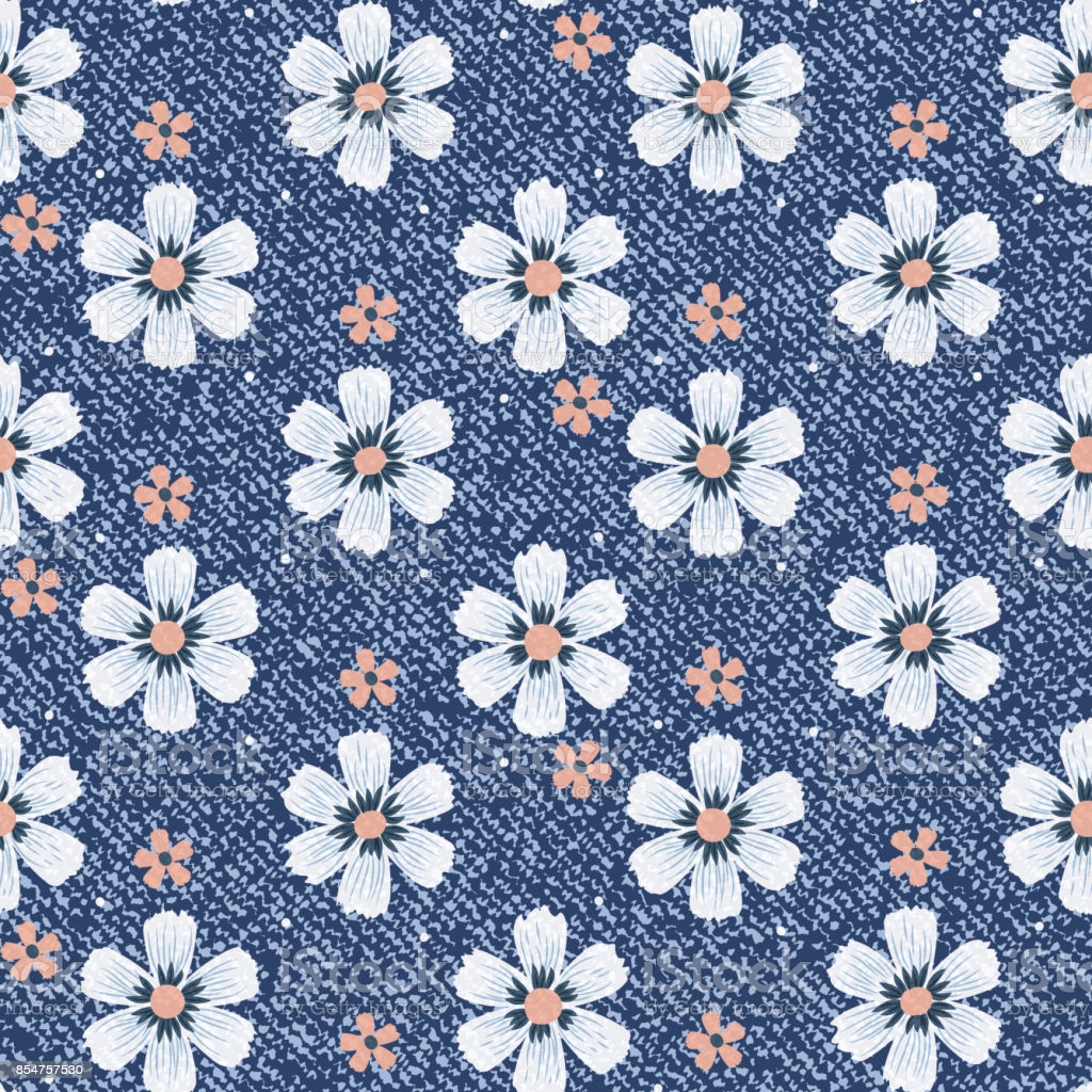 Vector Daisies Seamless Pattern Denim Floral Wallpaper Blue Jeans Background With Flowers Stock Illustration Image Now