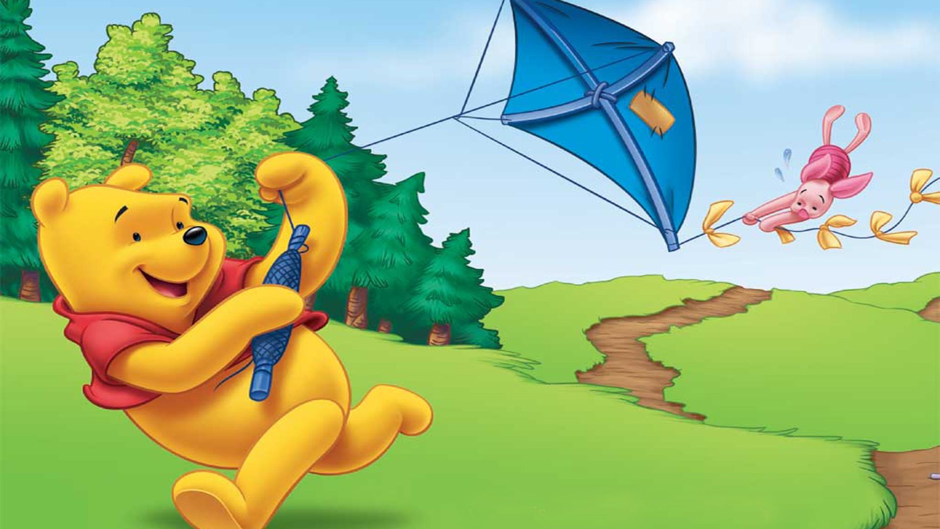 Flying Kites Pooh And Piglet Cartoon Wallpaper HD 1920x1200, Wallpaper13.com