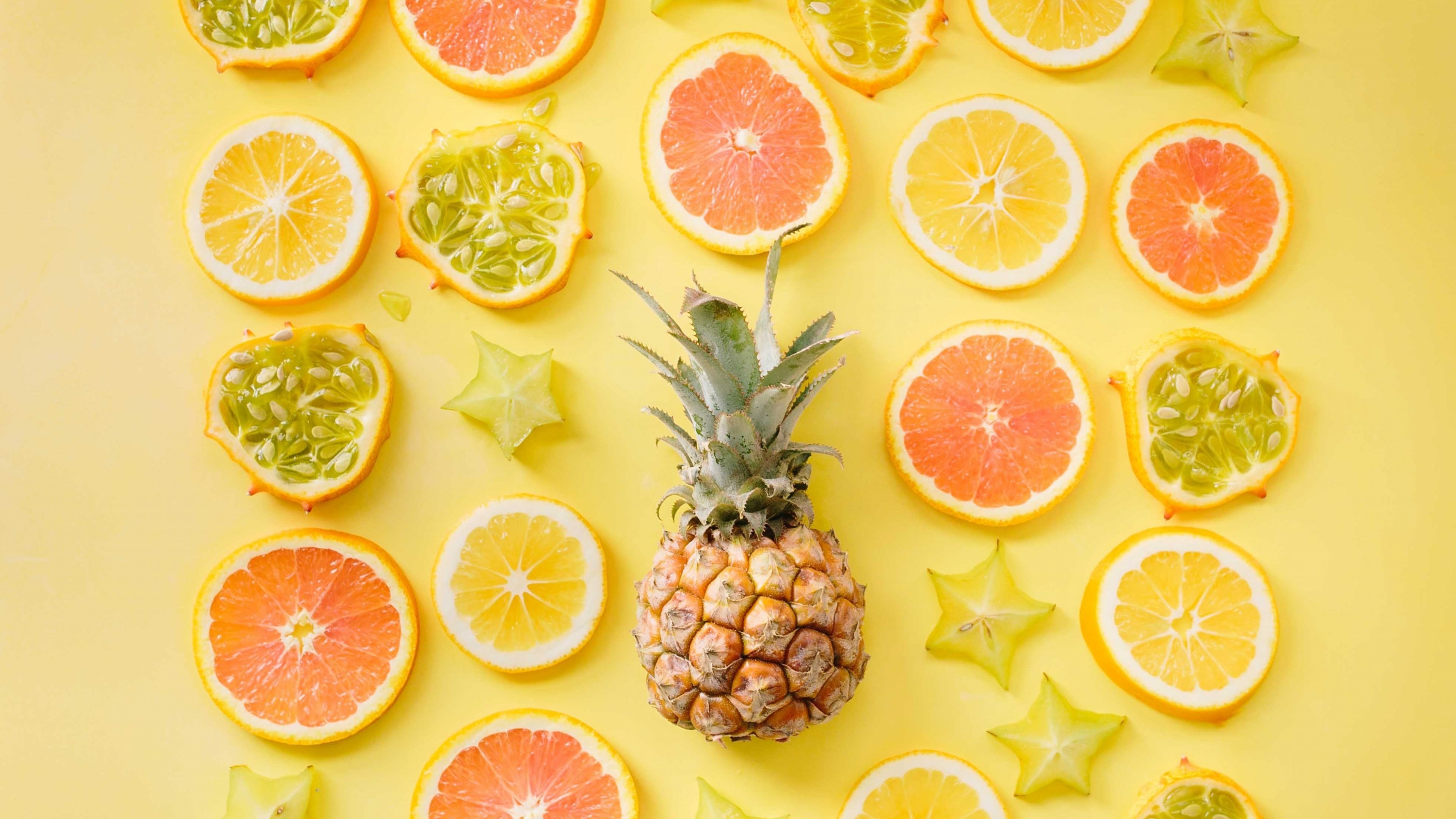 Download 3840x2160 citrus, lemon, pineapple, fruits, slices 4k wallpaper, uhd wallpaper, 16:9 widescreen wallpaper, 3840x2160 HD image, background, 8164
