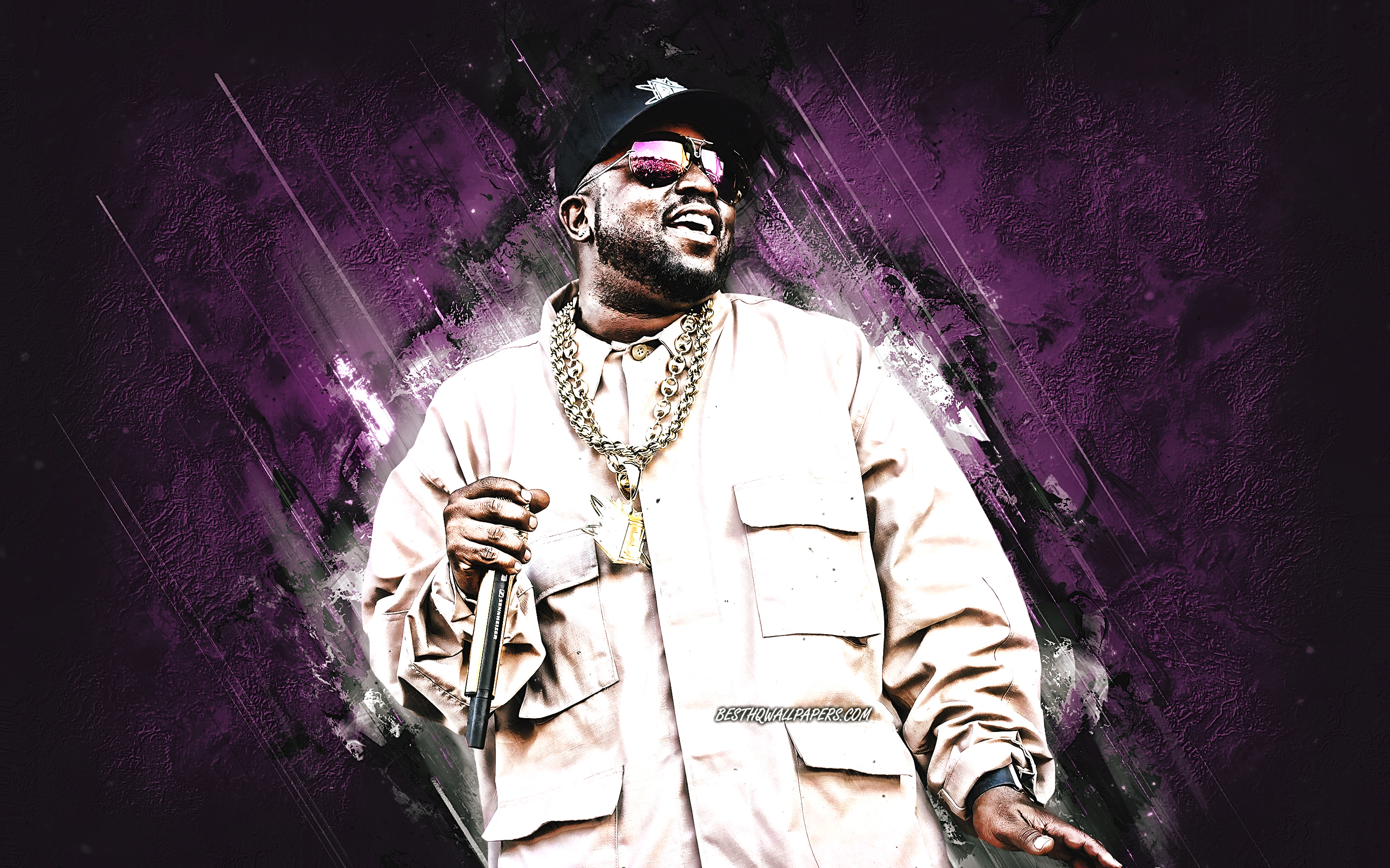 Download wallpaper Big Boi, American rapper, Antwan Andre Patton, portrait, purple stone background, creative art for desktop with resolution 2880x1800. High Quality HD picture wallpaper