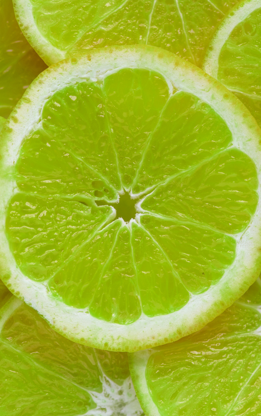 Download Green lemons, slices, fruits, close up wallpaper, 840x iPhone iPhone 5S, iPhone 5C, iPod Touch