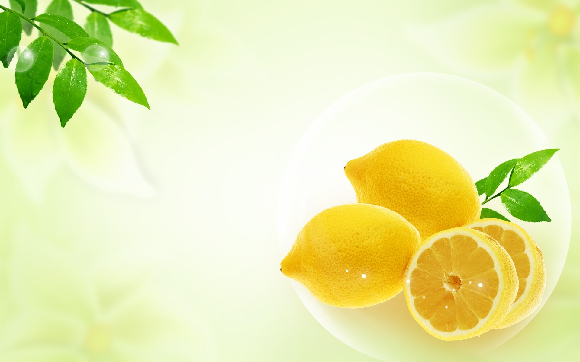 Wallpapers Fresh lemon, green leaves 1920x1200 HD Picture, Image.
