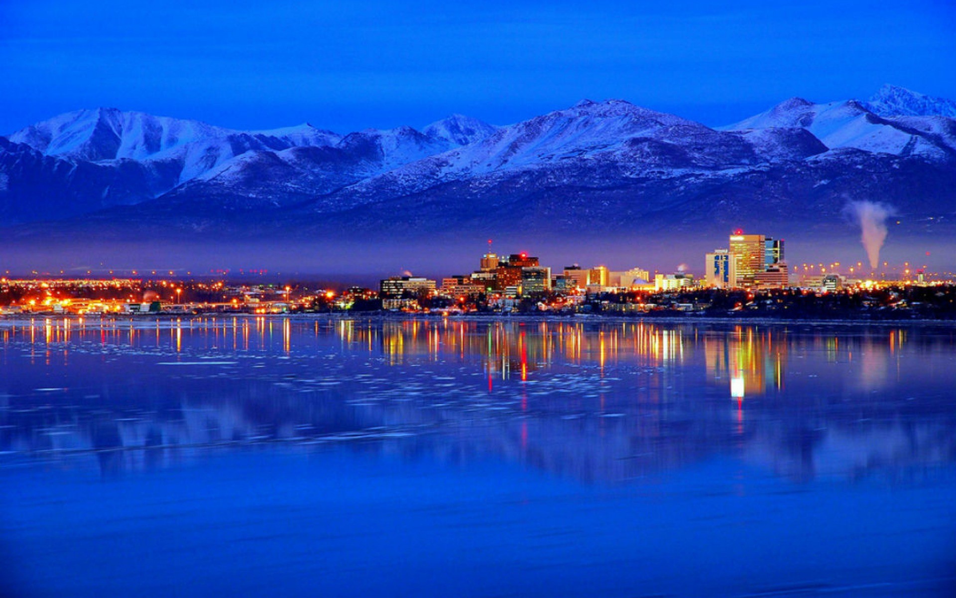 alaska wallpaper, sky, blue, reflection, nature, city