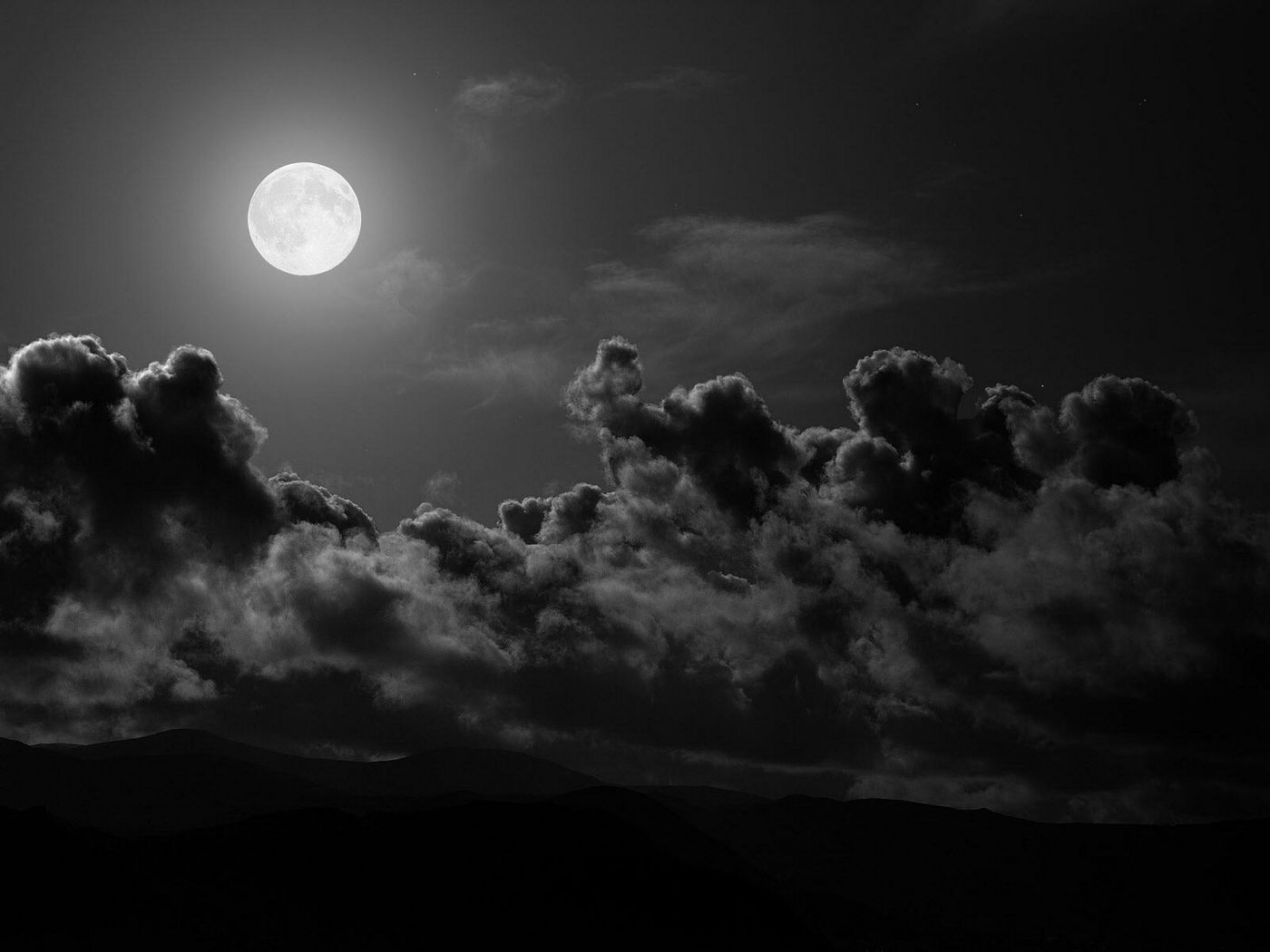 Download Wallpaper 1400x1050 Moon, Clouds, Sky, Black And White Standard 4:3 HD Background