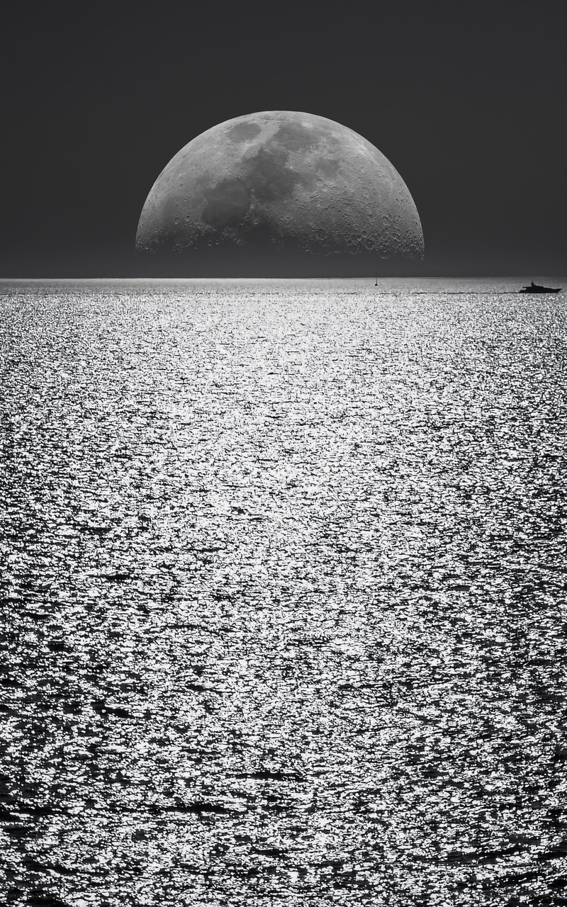 Black And White Moon Ocean During Night Time Nexus Samsung Galaxy Tab Note Android Tablets HD 4k Wallpaper, Image, Background, Photo and Picture