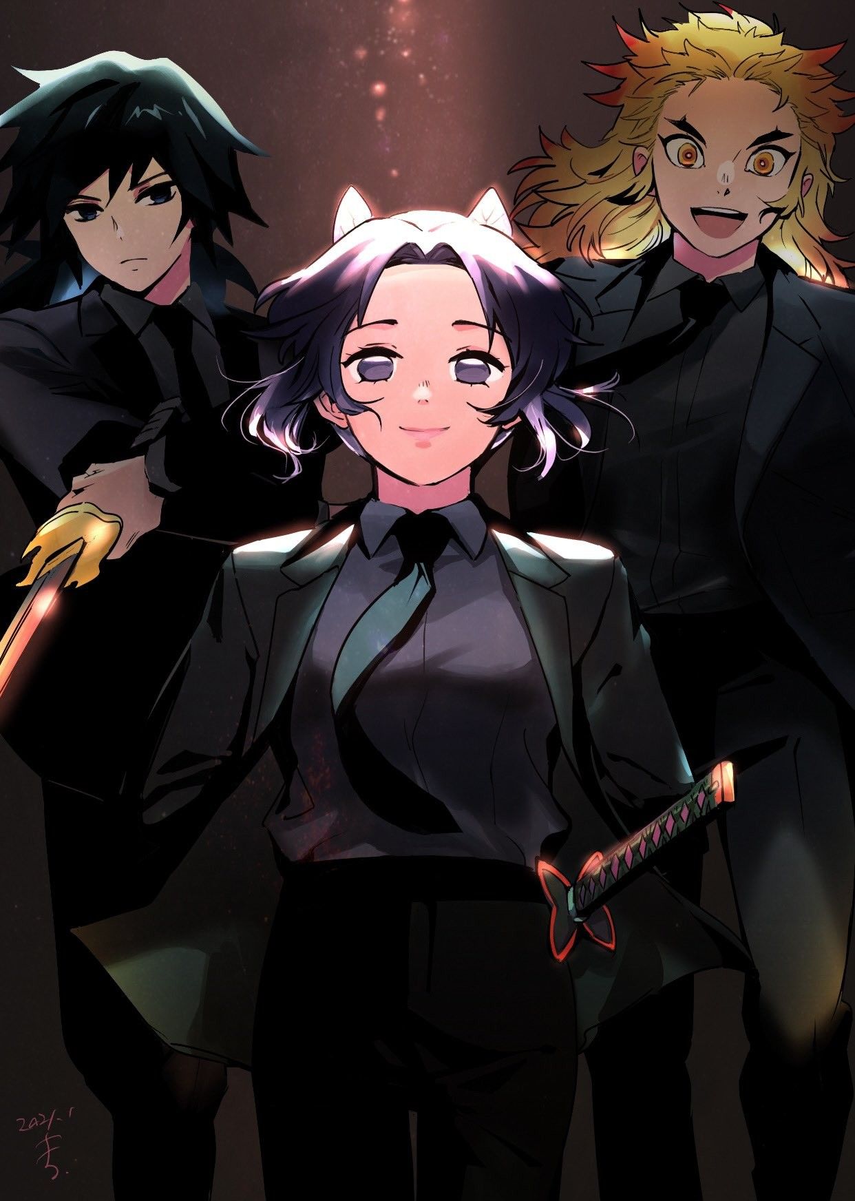 Shinobu Kocho • Giyu Tomioka • Kyojuro Rengoku Demon Slayer • Kimetsu no Yaiba 4K of Wallpaper for Andriod