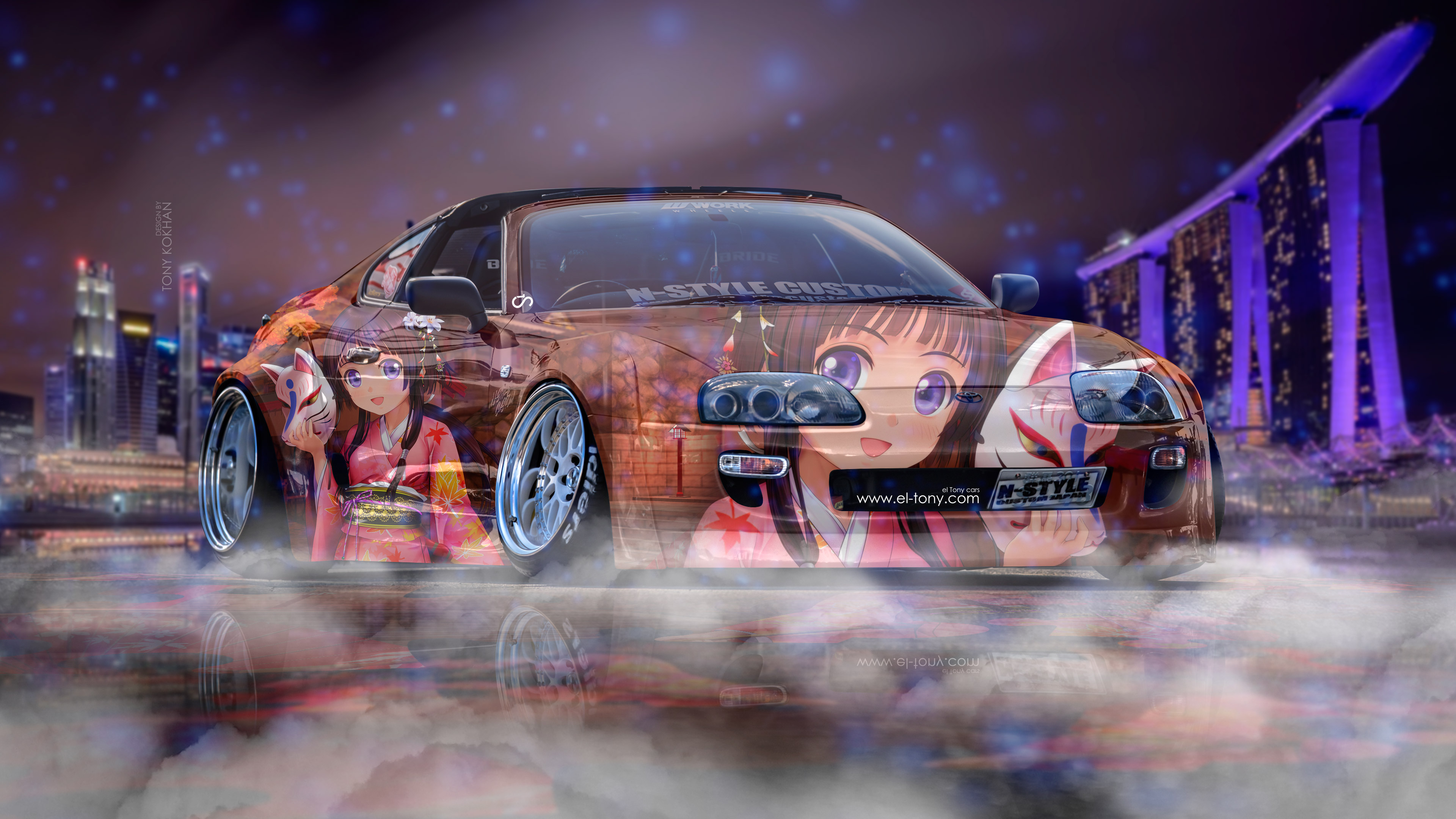 Toyota Supra JDM Tuning N Style Custom Anime Mask Girl Aerography Fog Car 2017 El Tony