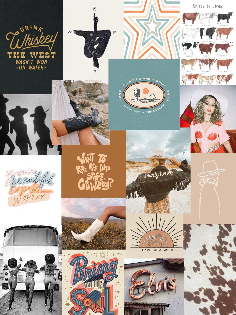 Glamour Cowgirl Western Country Collage Pack Photo Kit. Etsy. Western wallpaper iphone, Country background, Aesthetic iphone wallpaper