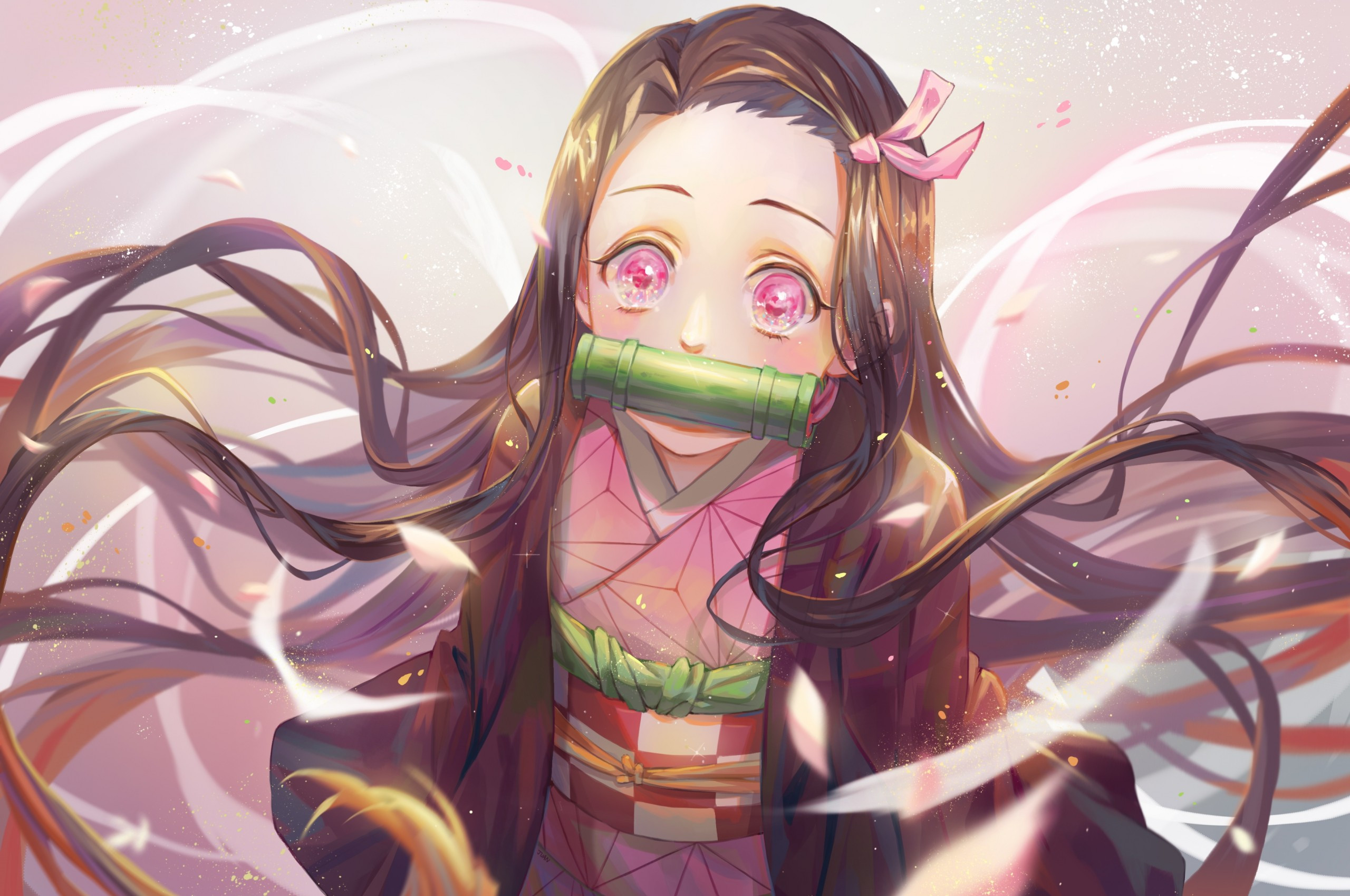 Download 2560x1700 Kamado Nezuko, Cute, Long Hair, Kimono, Kimetsu No Yaiba, Demon Slayer Wallpaper for Chromebook Pixel