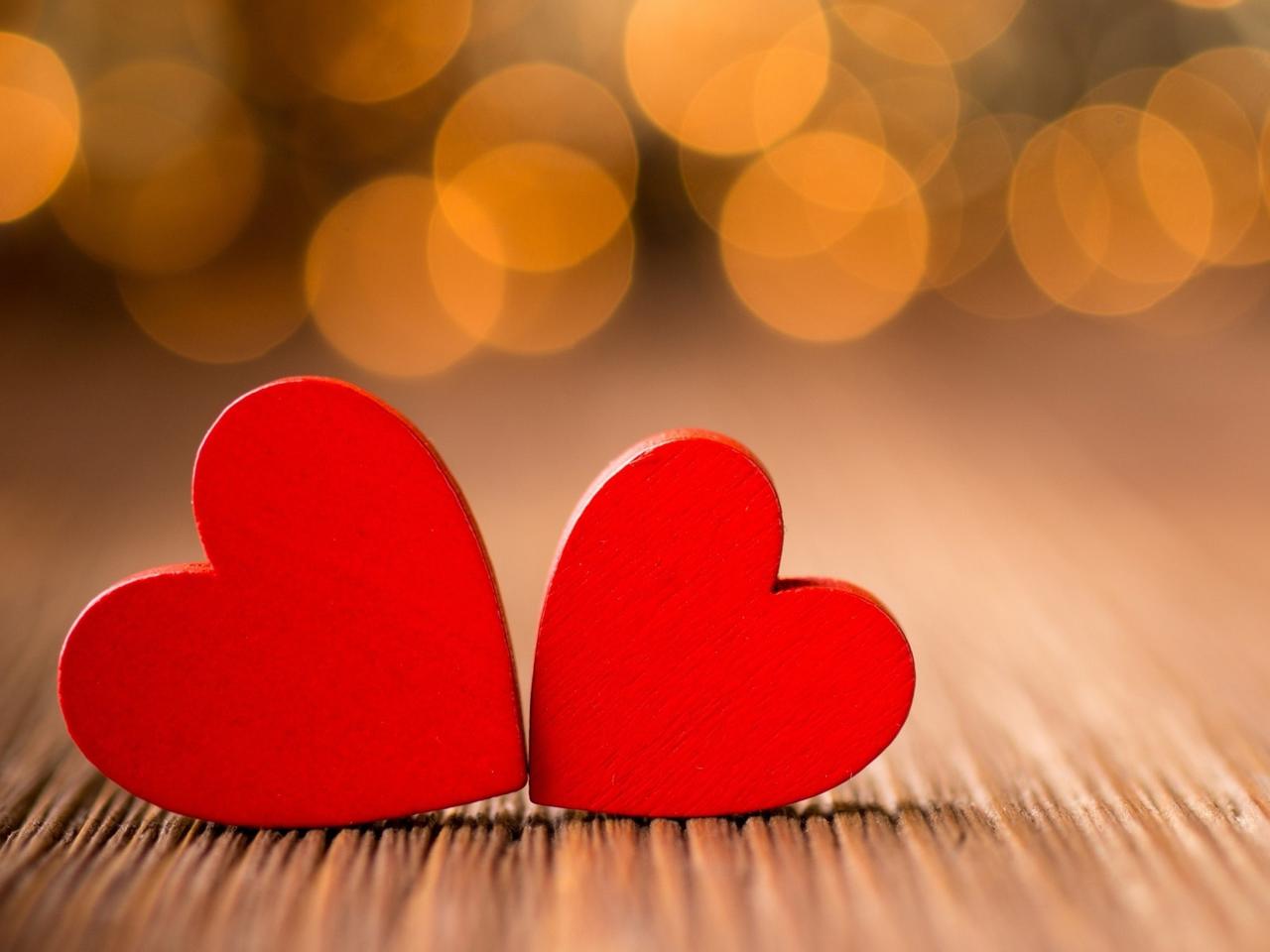 Soulmates red wooden hearts Valentines Day