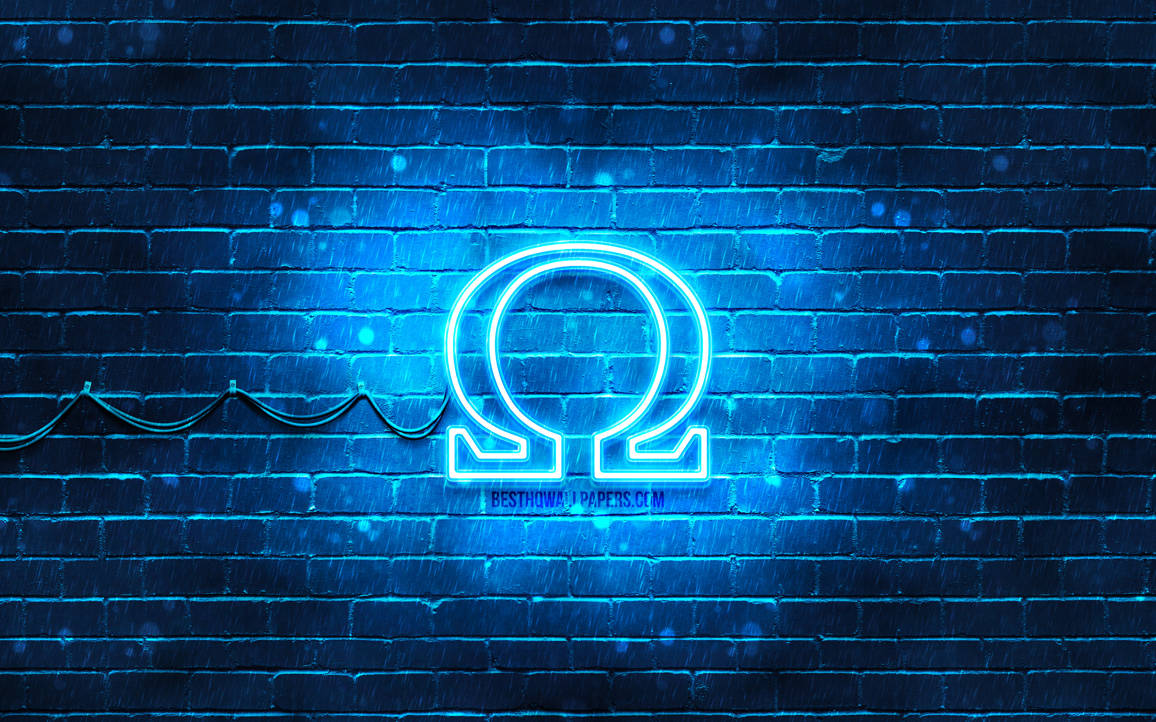 Download wallpaper Omega blue logo, 4k, blue brickwall, Omega logo, fashion brands, Omega neon logo, Omega for desktop with resolution 3840x2400. High Quality HD picture wallpaper