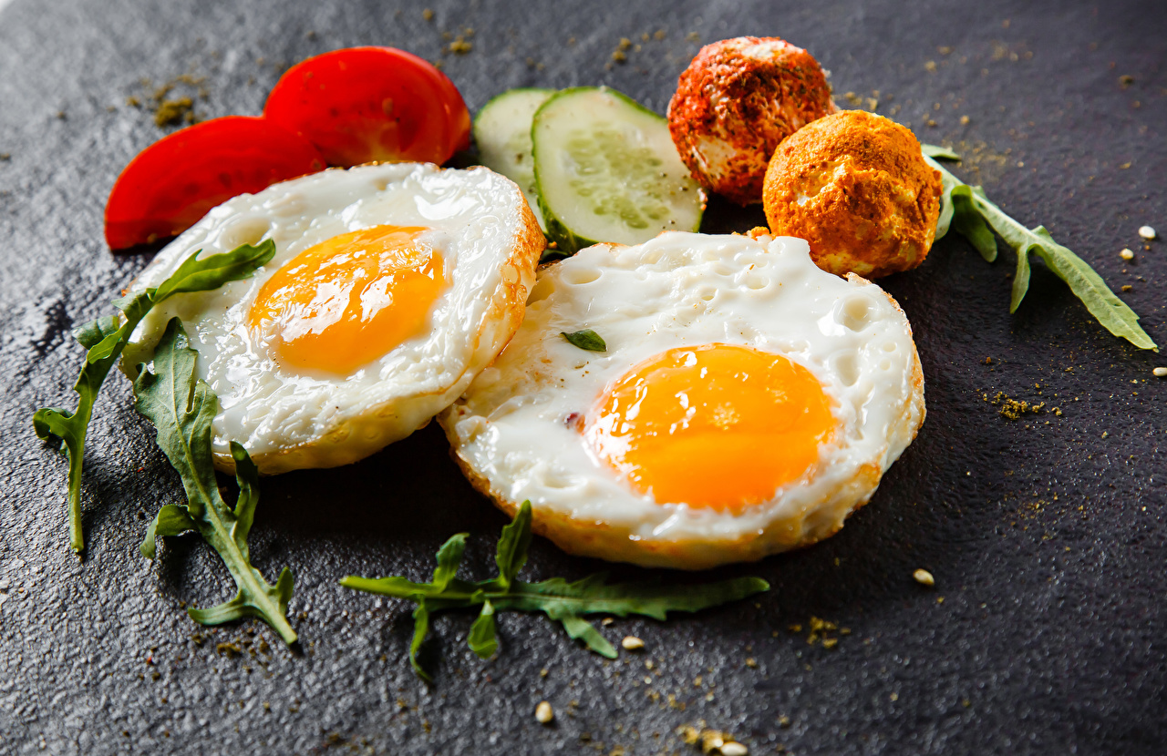 Desktop Wallpaper Fried egg Tomatoes Cucumbers Food