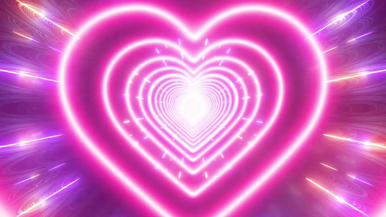 Neon Love Heart Tunnel Fast Motion. TikTok Trend Romantic Particles Love Glow Moving Background