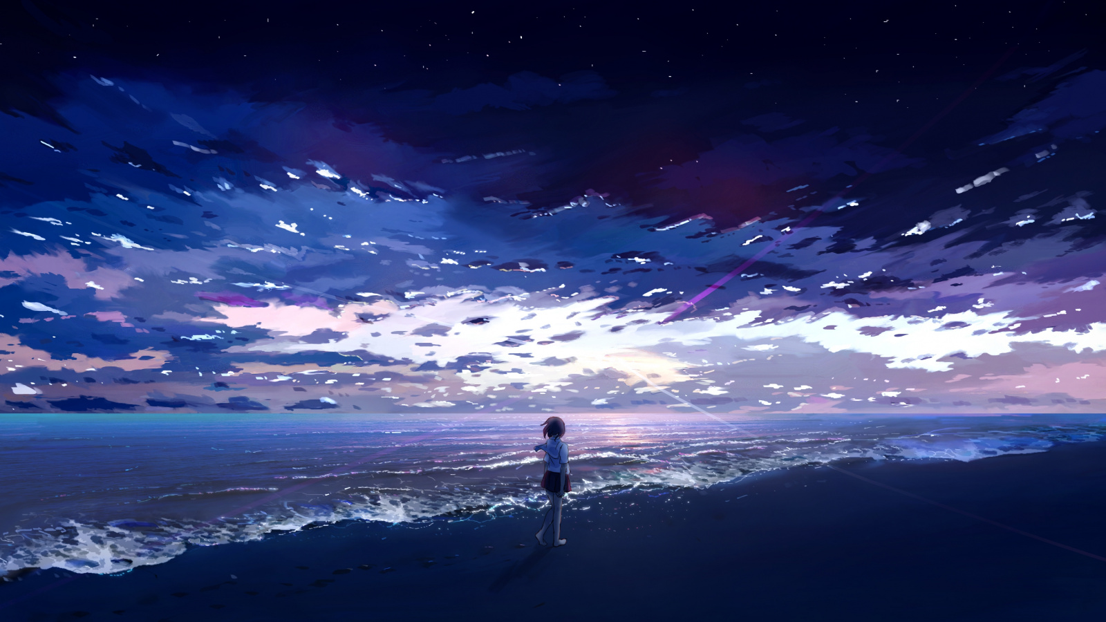 Download Anime girl, seashore, beach, art wallpaper, 1600x Widescreen 16: Widescreen