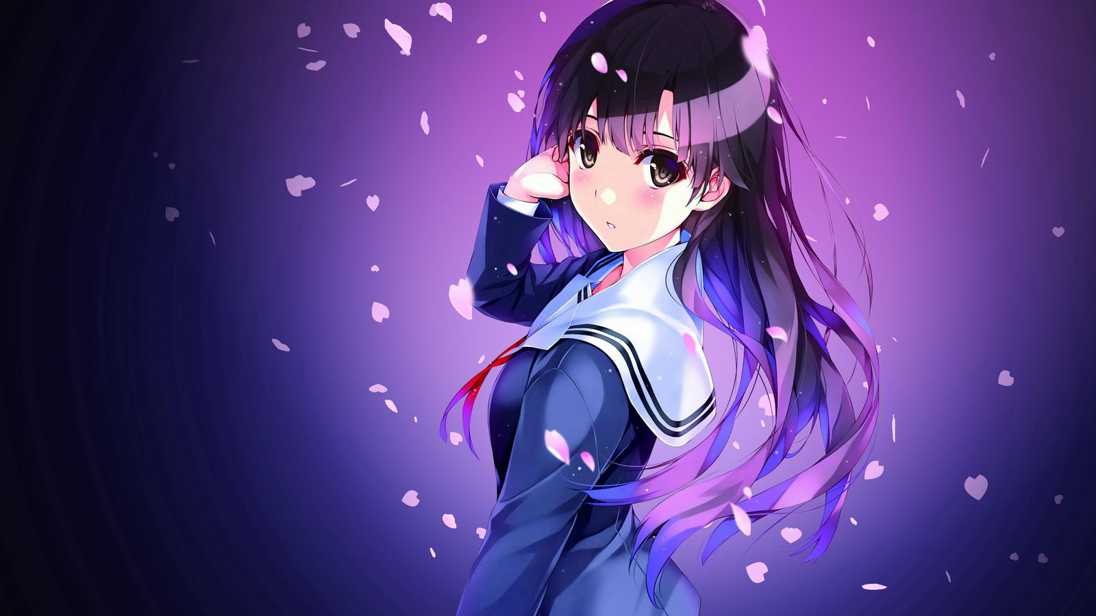 Download wallpaper 1600x900 anime, schoolgirl, uniform, girl widescreen 16:9 HD background