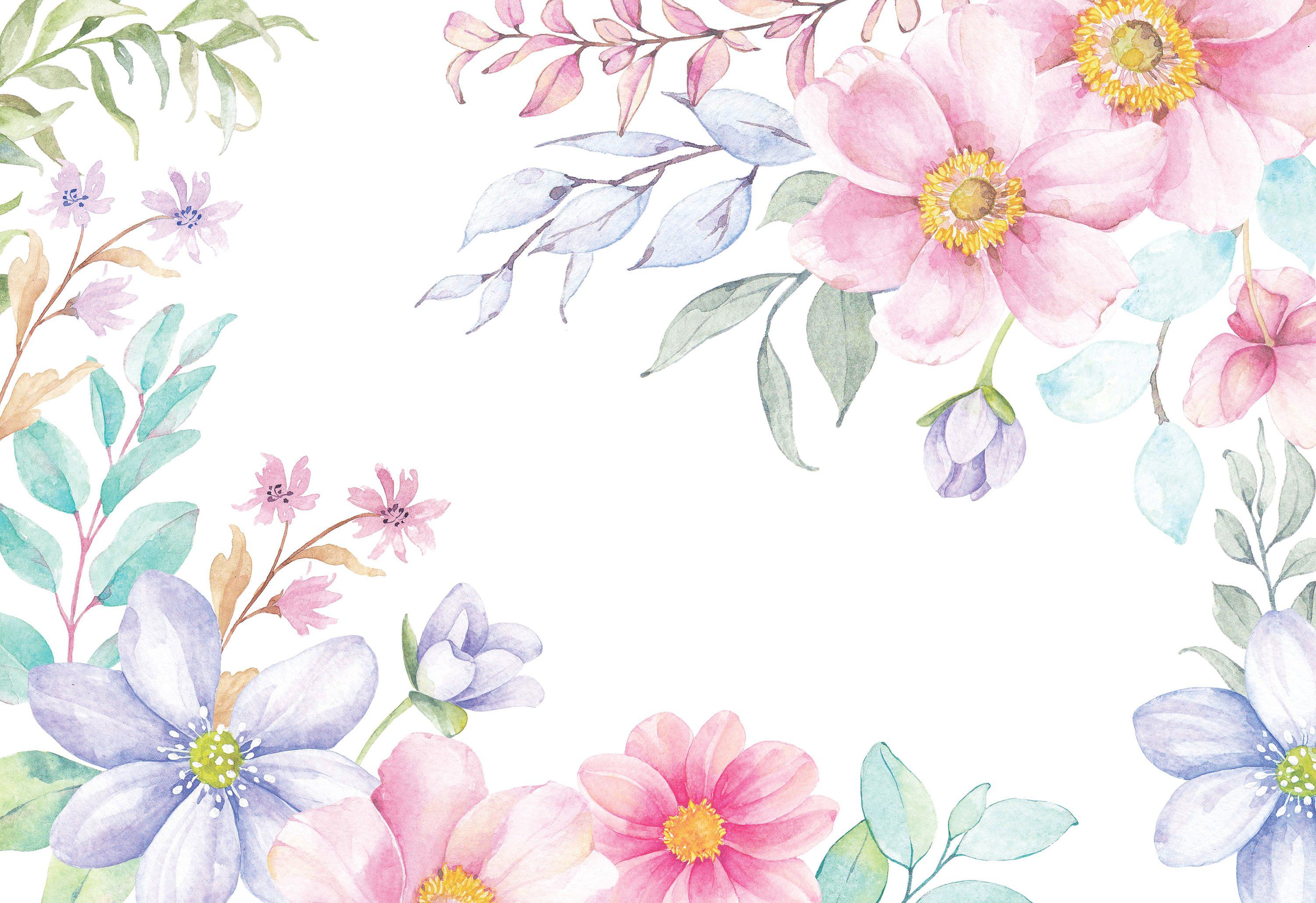 Spring Flowers Pastel Watercolour Wallpaper. Aquarela floral, Flor aquarela, Fundo de aquarela
