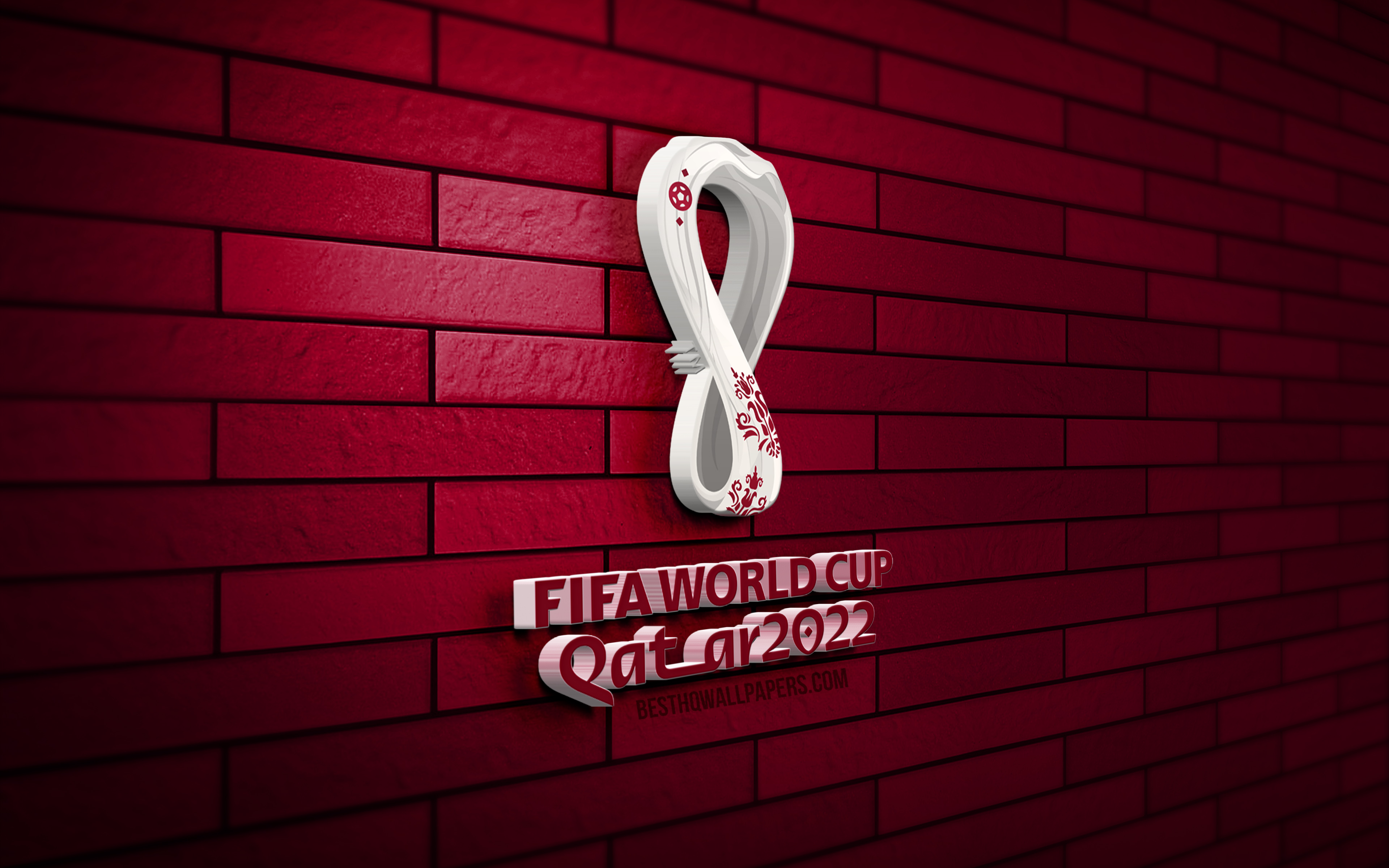 World Cup Qatar 2022 3D logo, 4K, purple brickwall, creative, FIFA World Cu...