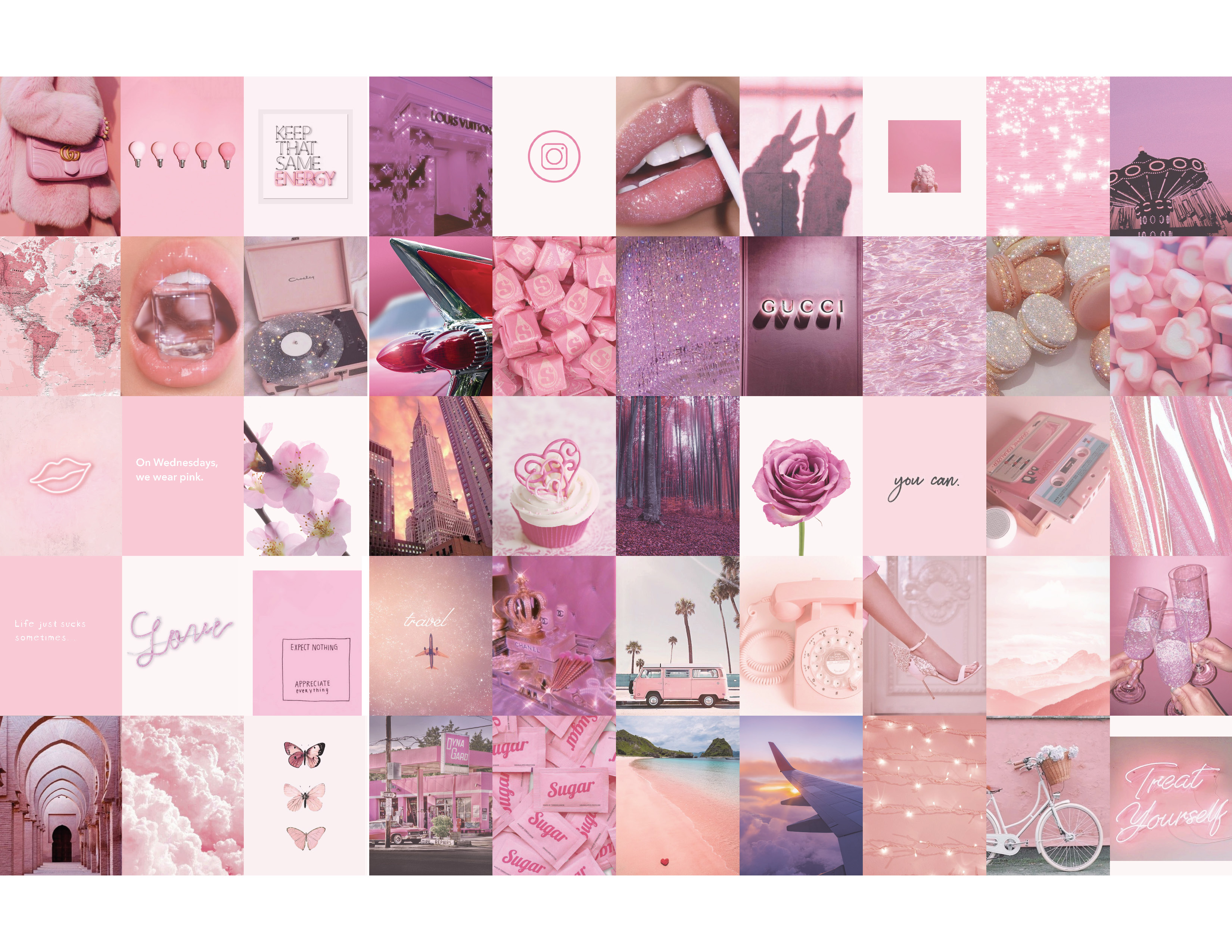 Collage Me Pink & Trendy! Stunningly Gorgeous Vintage Pink Aesthetic Wall Prints Collage Kit Set of 50 Photo Home Room Decor Posters Postcards