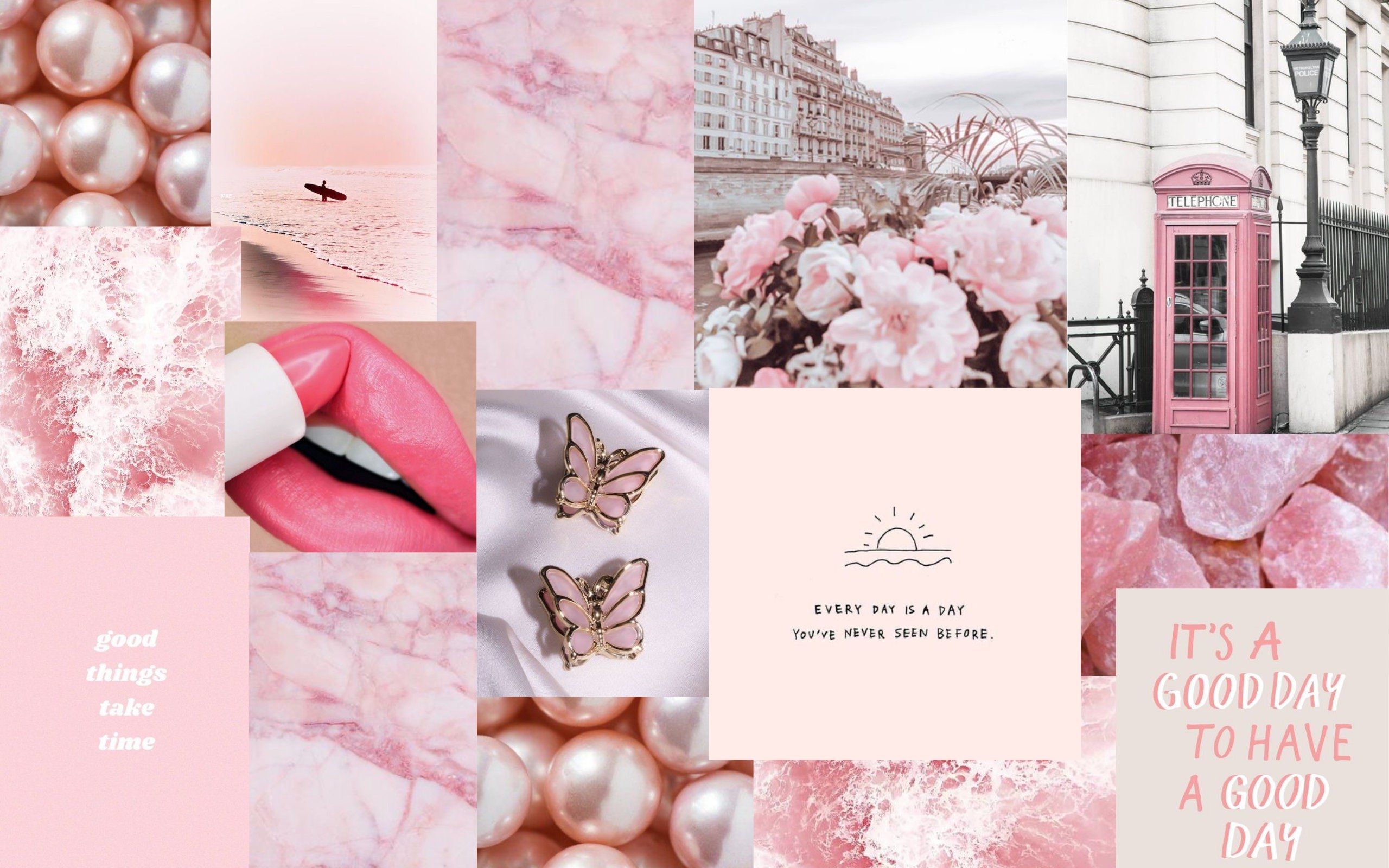 Aesthetic Pink Digital Wallpaper Bakckground Collage Laptop