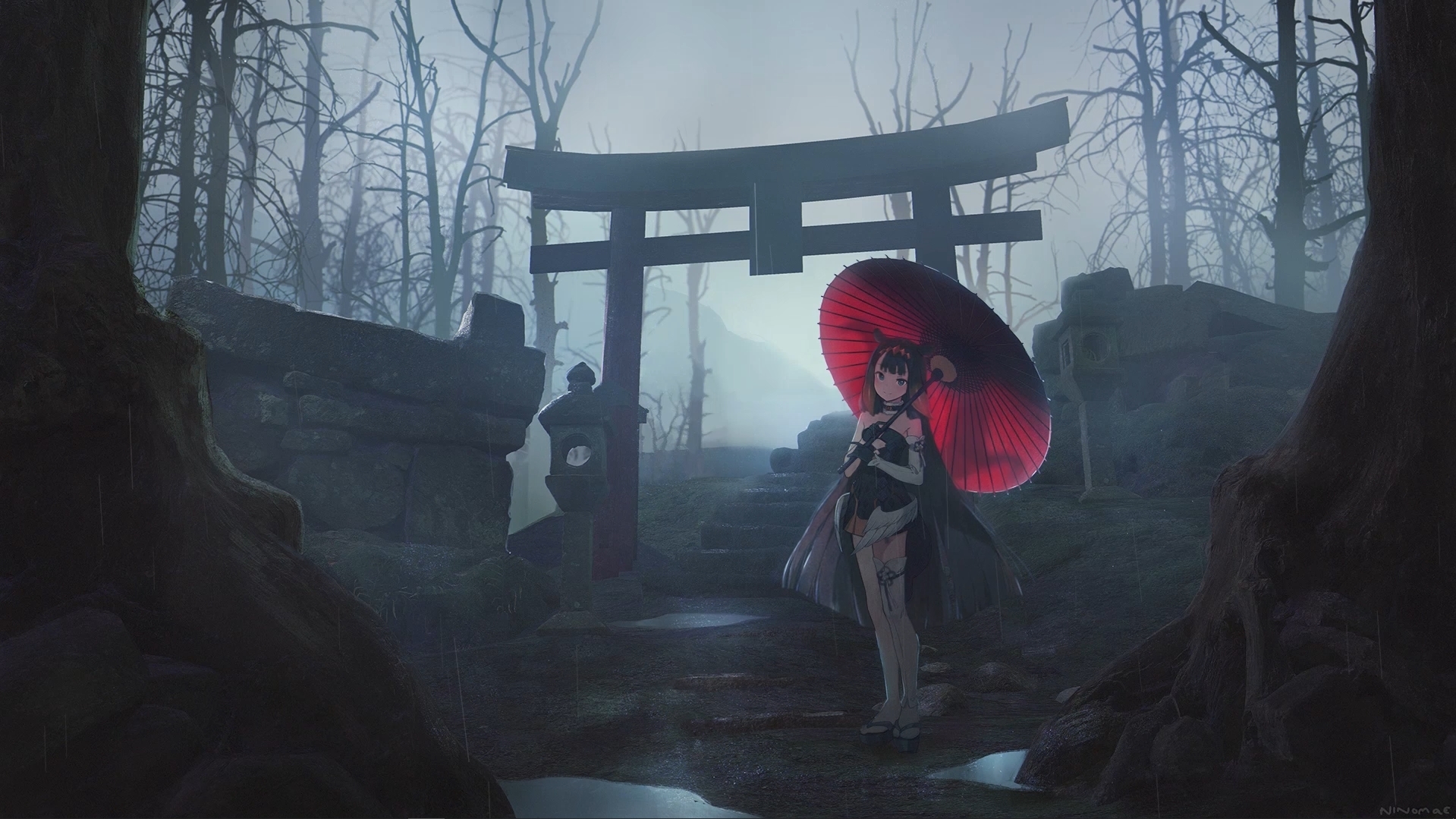 Geisha in the forest at the Shrine live wallpaper [DOWNLOAD FREE]