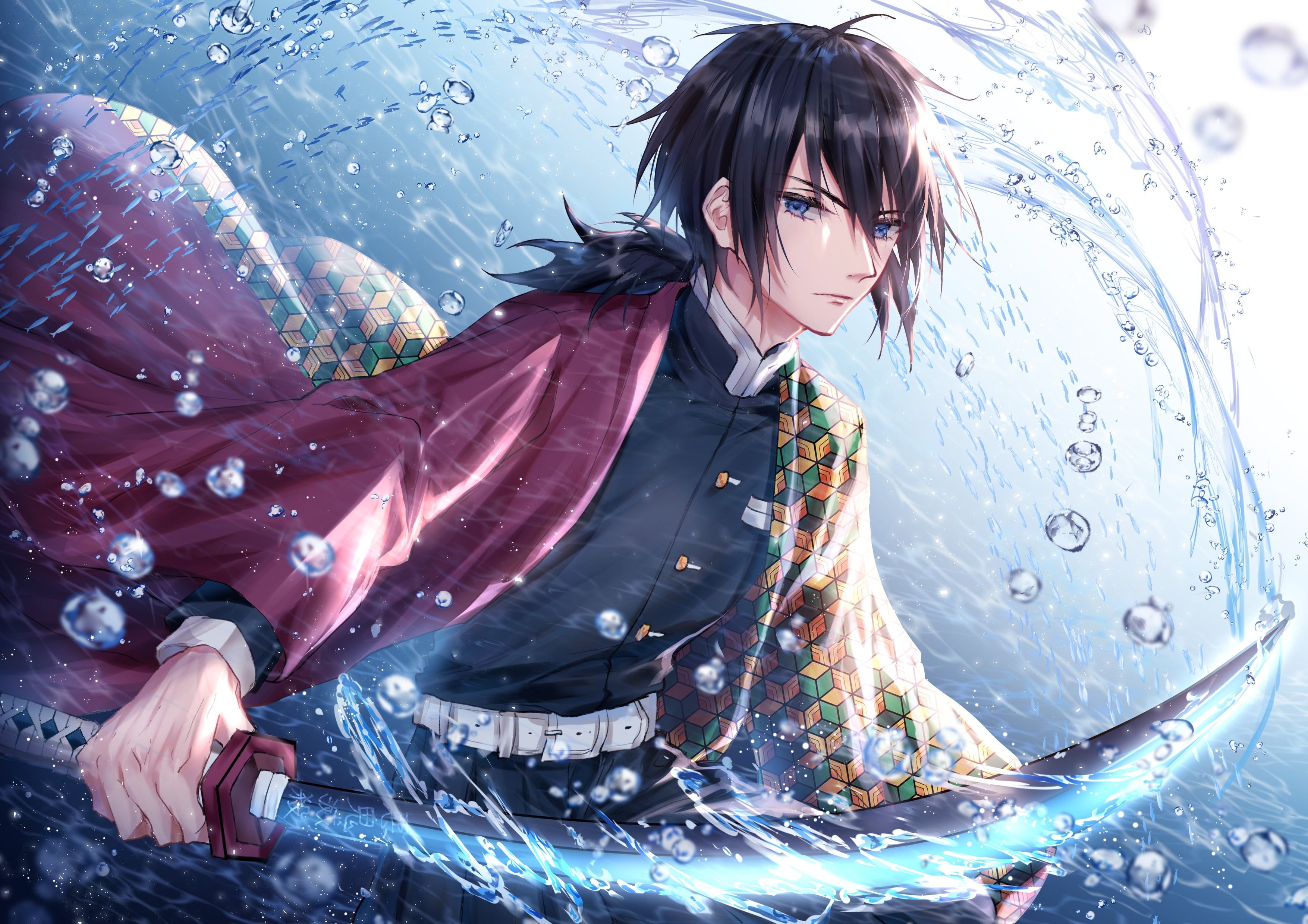 anime anime boys Giyu Tomioka (Kimetsu no Yaiba) #water blue eyes #sword #katana K #wallpaper #hdwallpaper #desktop. Anime boy, Anime demon, Anime