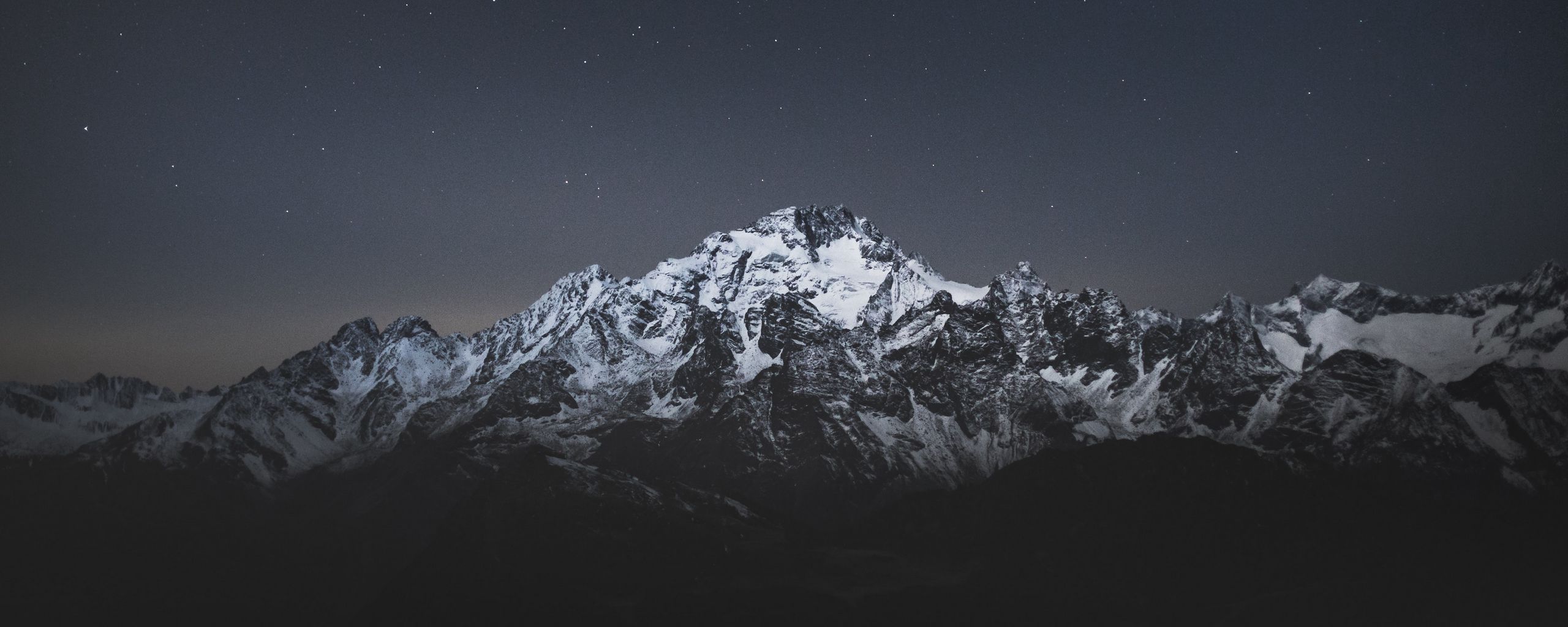 Download wallpaper 2560x1024 mountain, night, starry sky, dark ultrawide monitor HD background