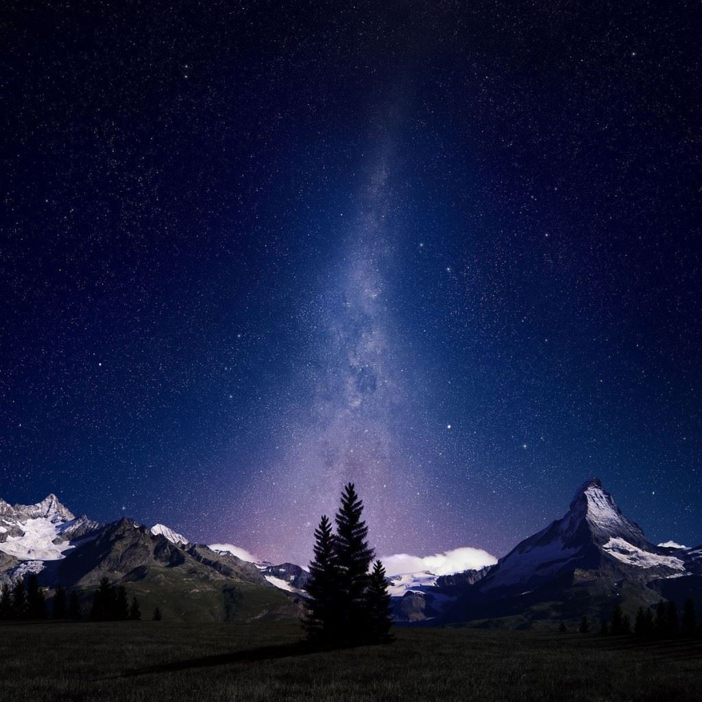 Night Sky Lights Over Snowy Mountains iPad Wallpaper Free Download
